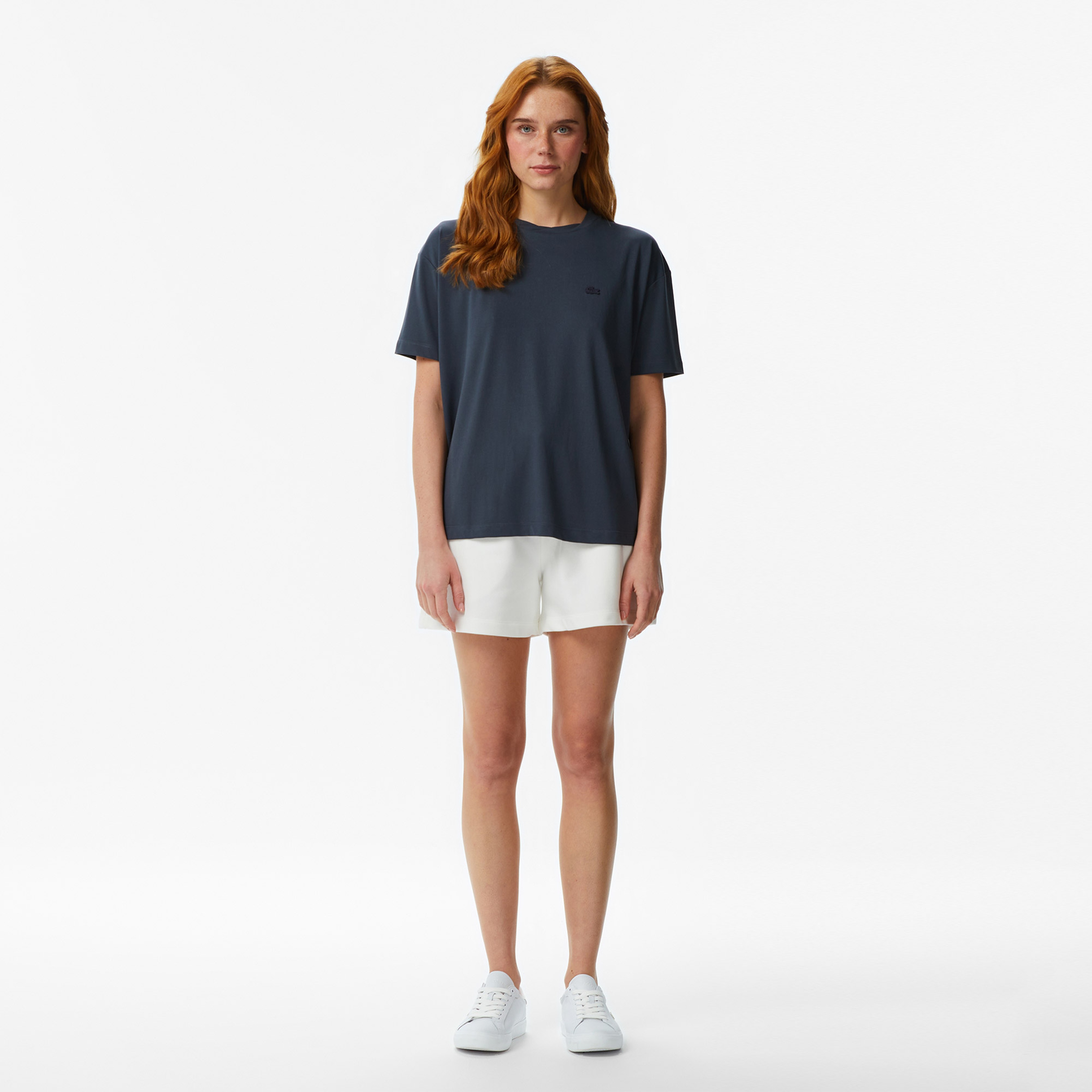 Kadın Relaxed Fit Bisiklet Yaka Koyu Lacivert T-Shirt