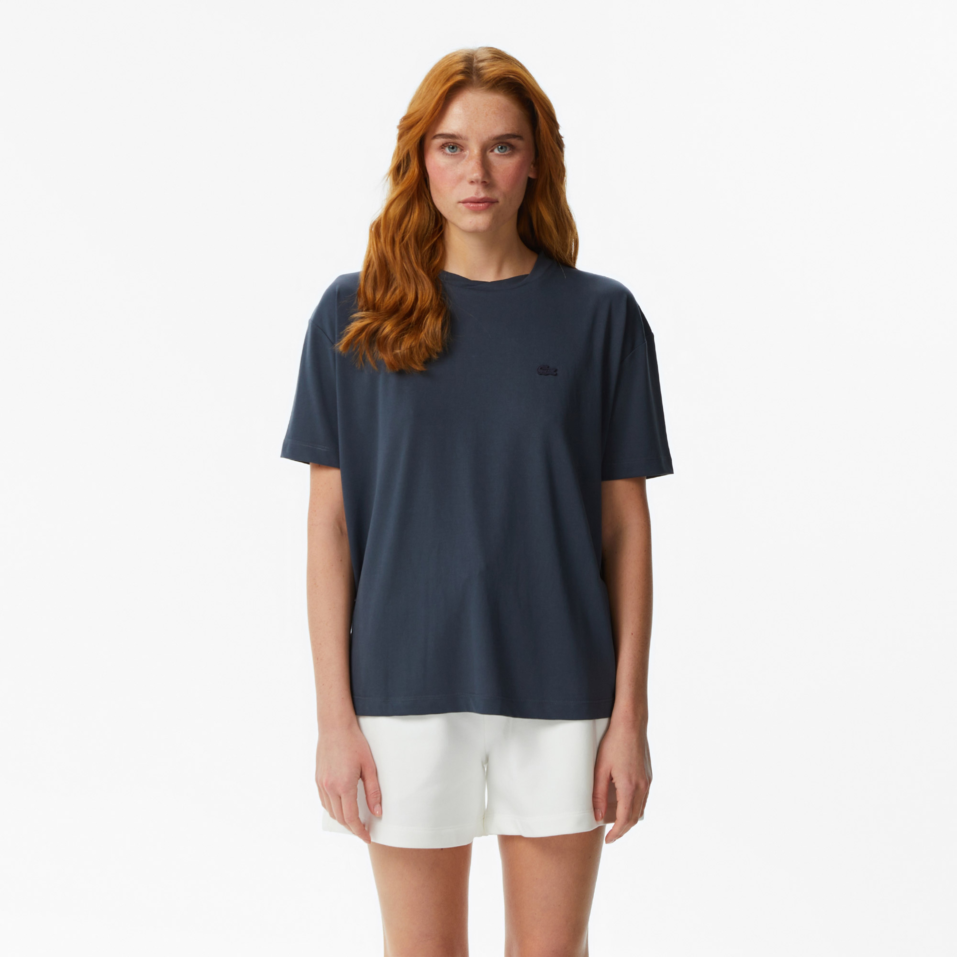 Kadın Relaxed Fit Bisiklet Yaka Koyu Lacivert T-Shirt