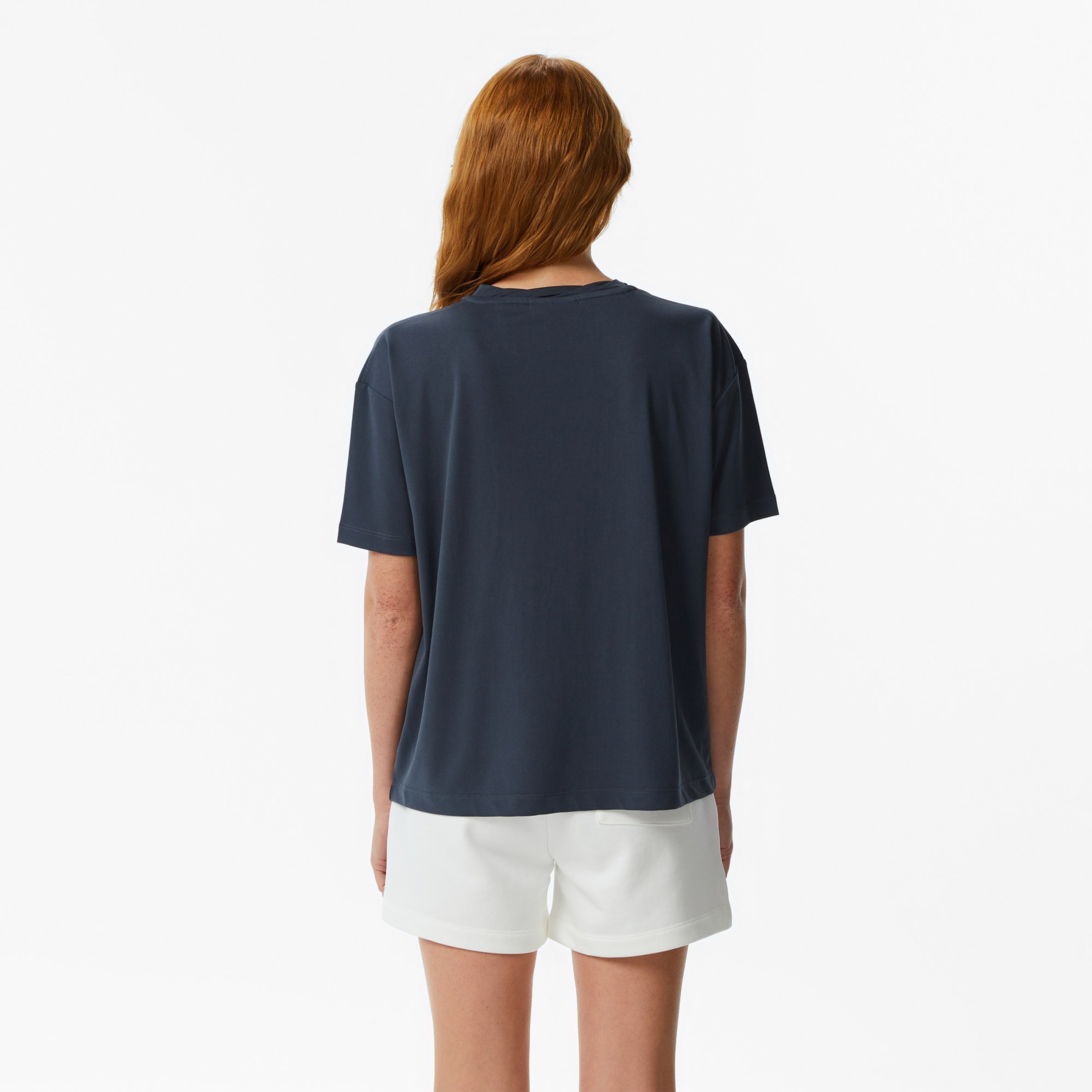 Kadın Relaxed Fit Bisiklet Yaka Koyu Lacivert T-Shirt