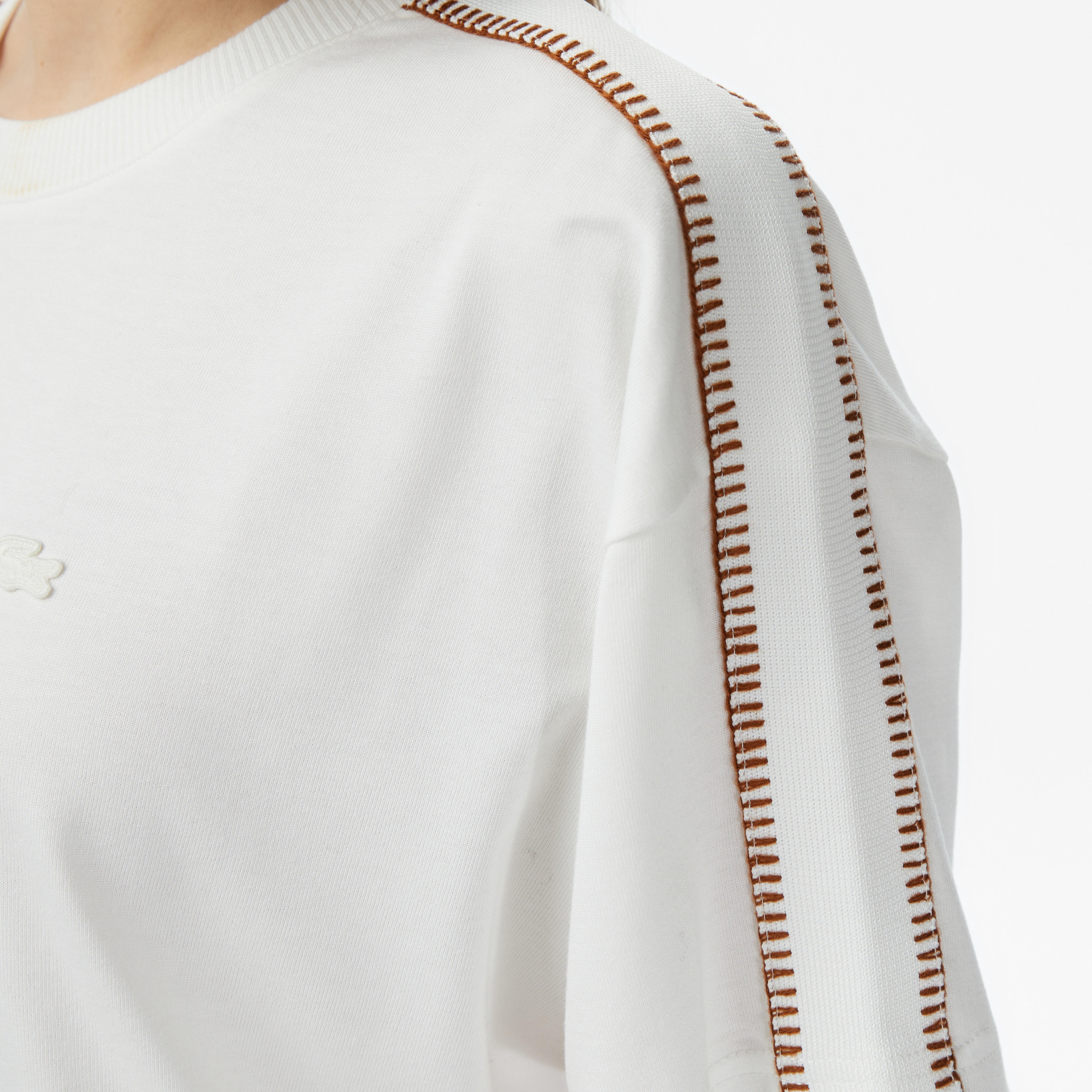 Kadın Loose Fit Bisiklet Yaka Krem T-Shirt