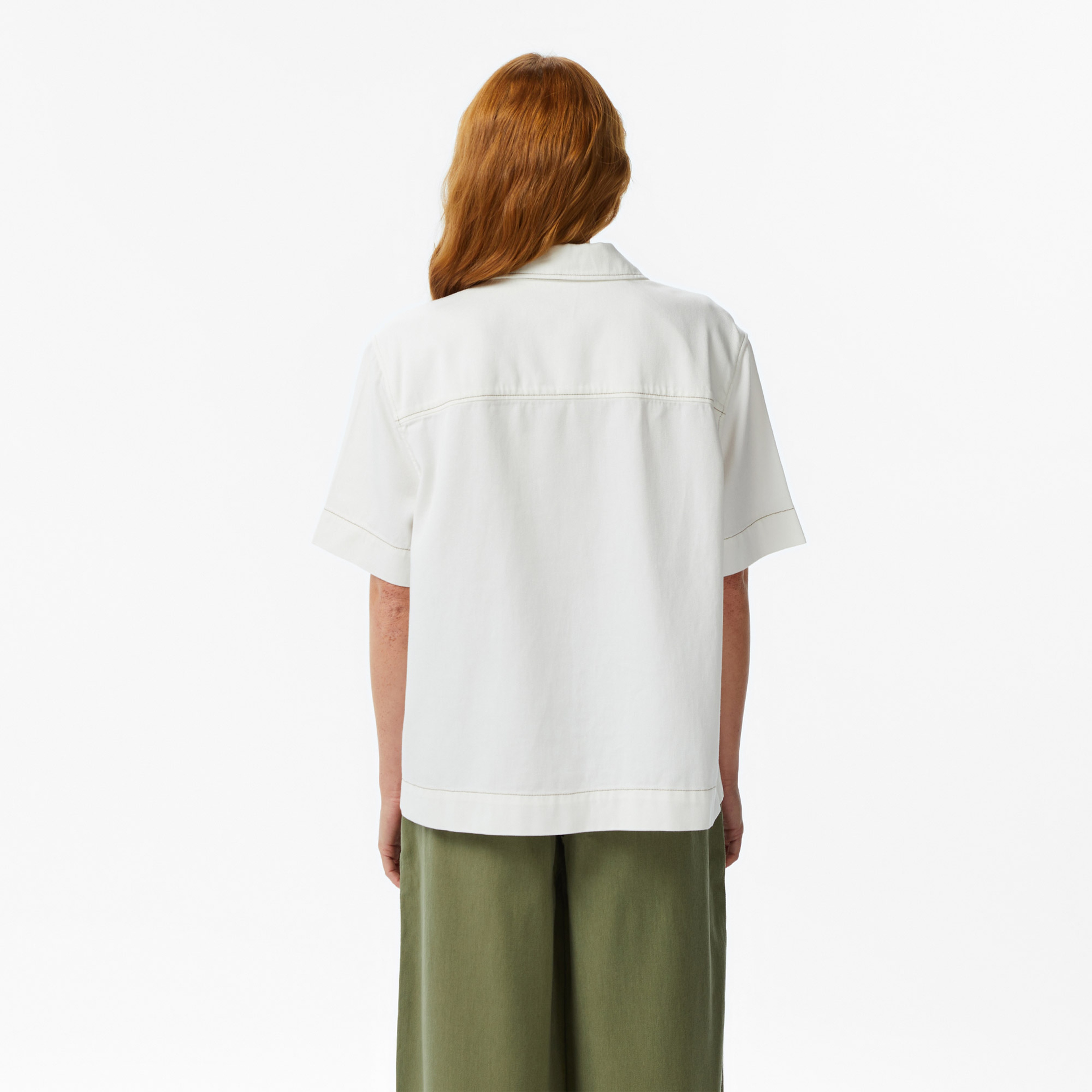 Kadın Regular Fit Kısa Kollu Düğmeli Yaka Krem Gömlek