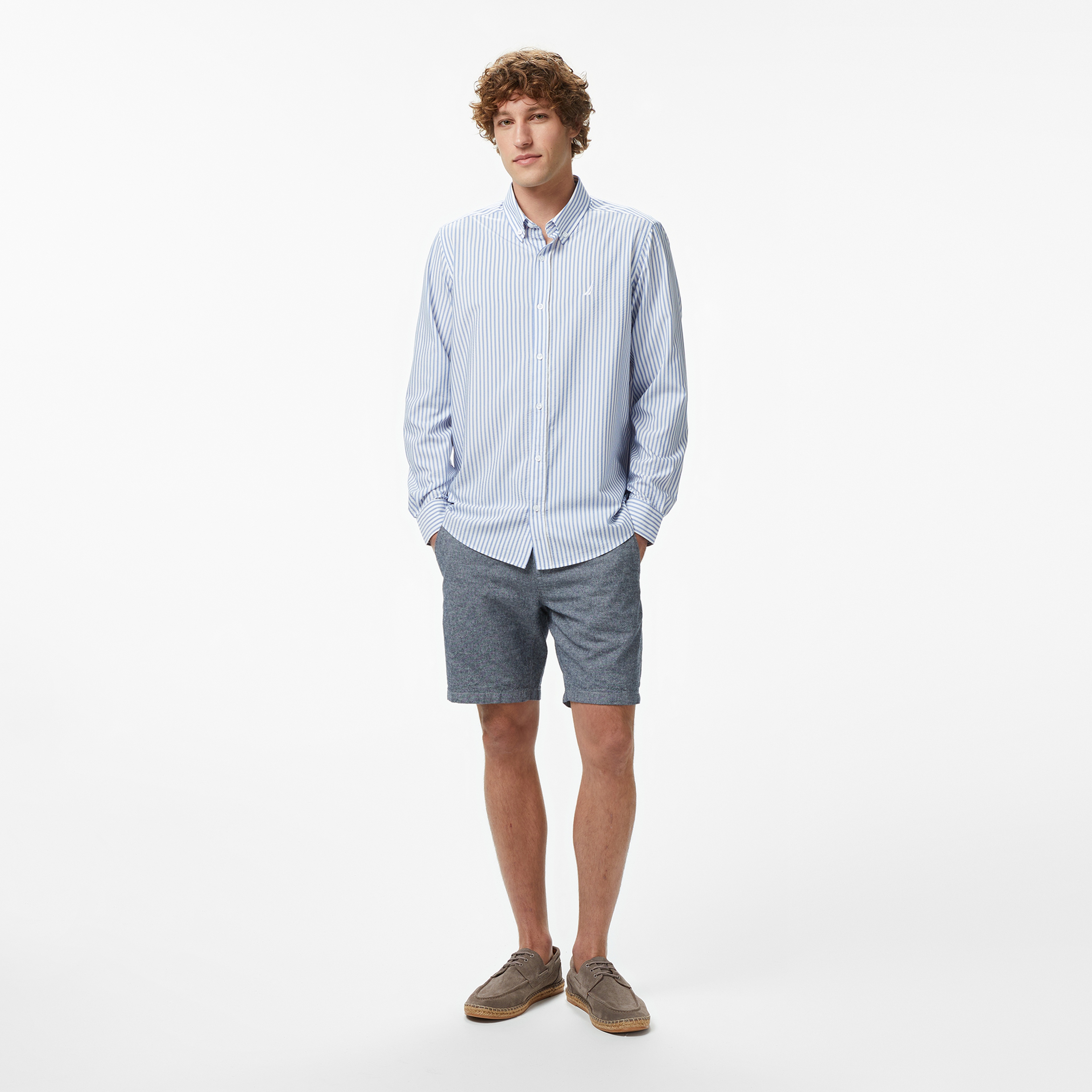 Nautica Erkek Mavi Regular Fit Çizgili Gömlek