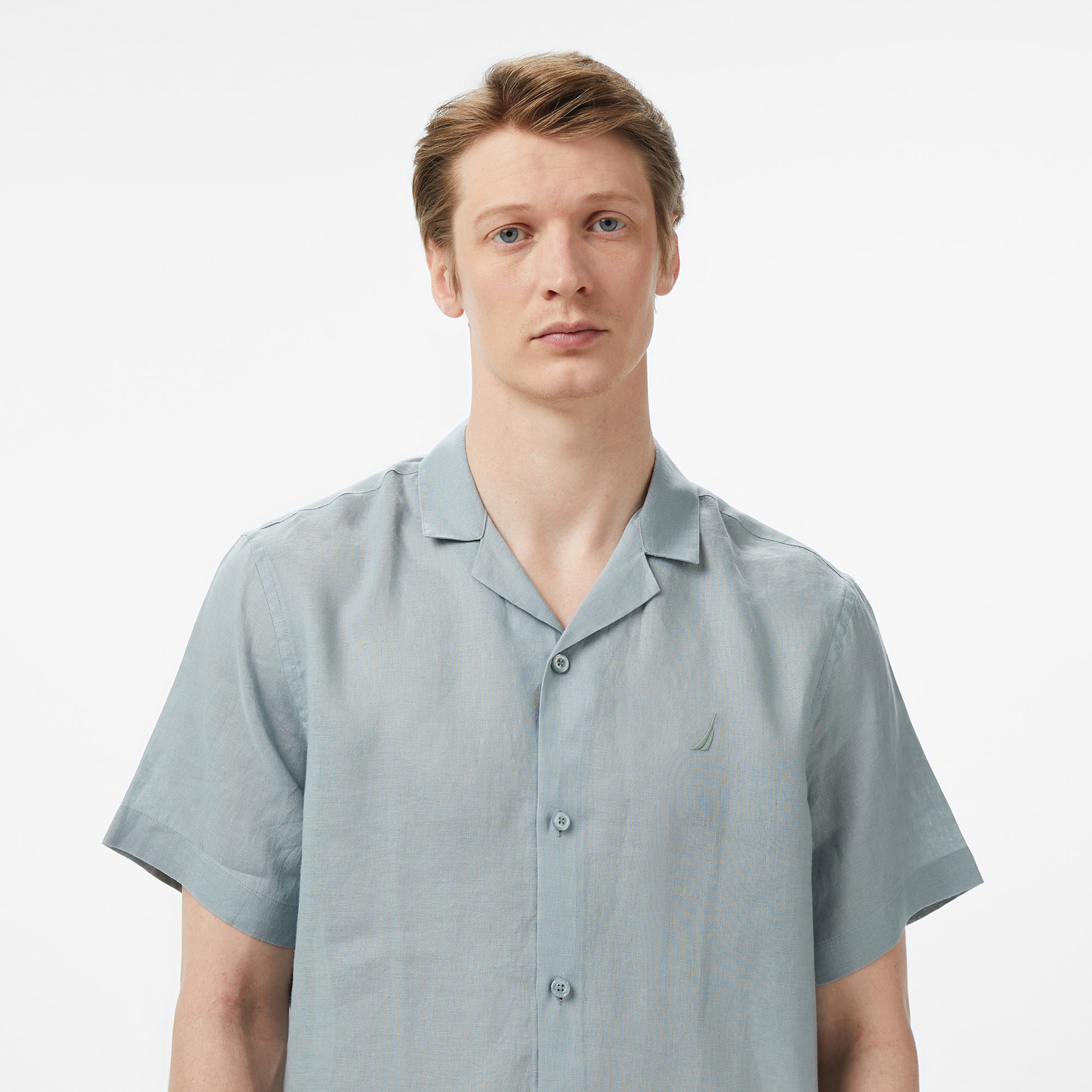 Nautica Erkek Yeşil Regular Fit Kısa Kollu Keten Gömlek