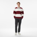 Nautica Erkek Bordo Regular Fit Çizgili Sweatshirt