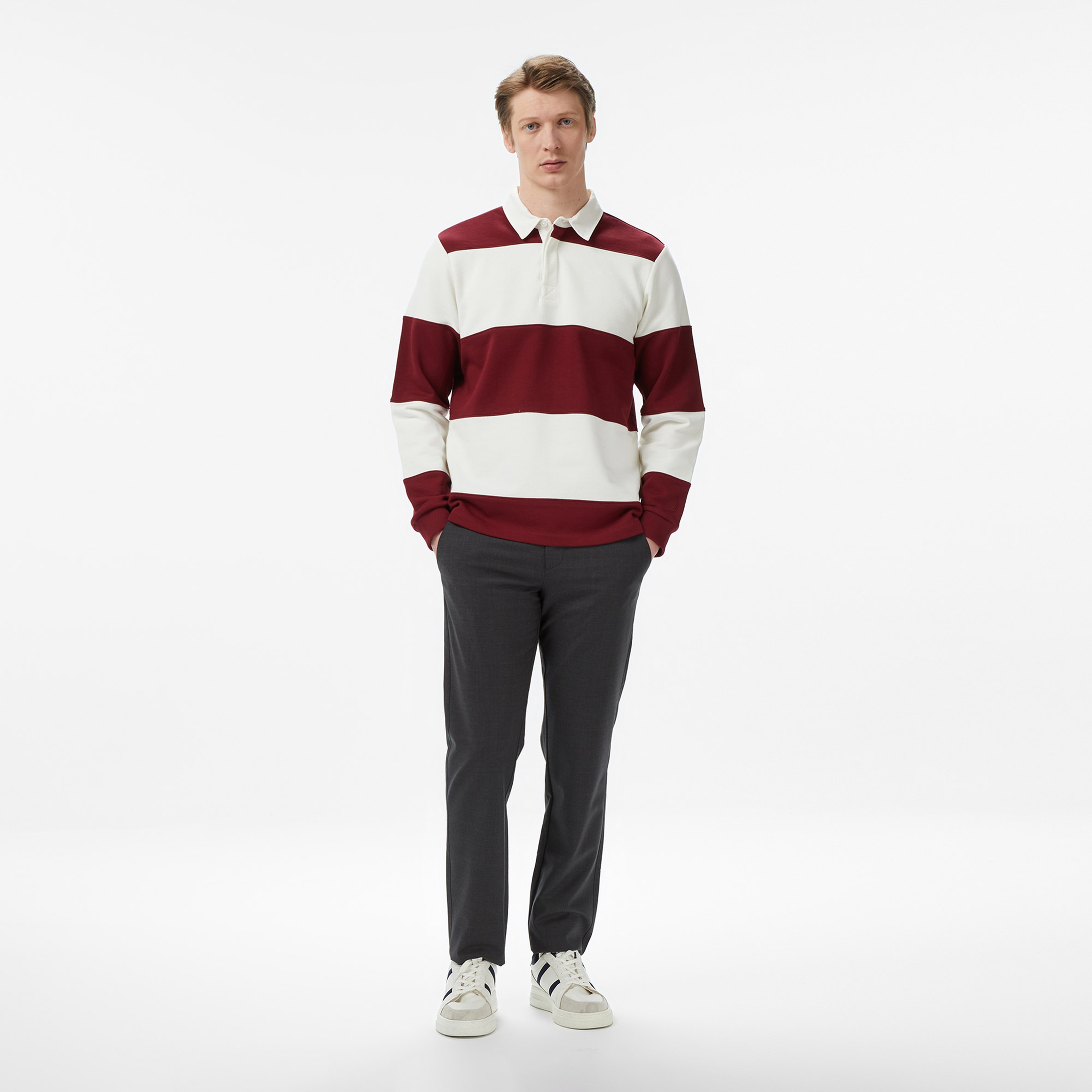 Nautica Erkek Bordo Regular Fit Çizgili Sweatshirt