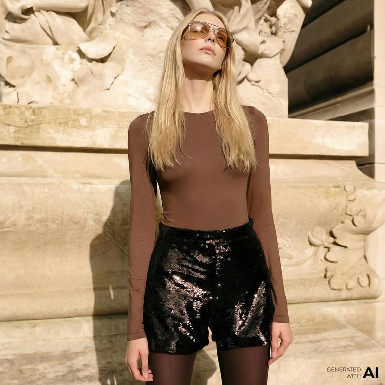 Fabby Sequin Kadın Kahverengi Payetli Şort