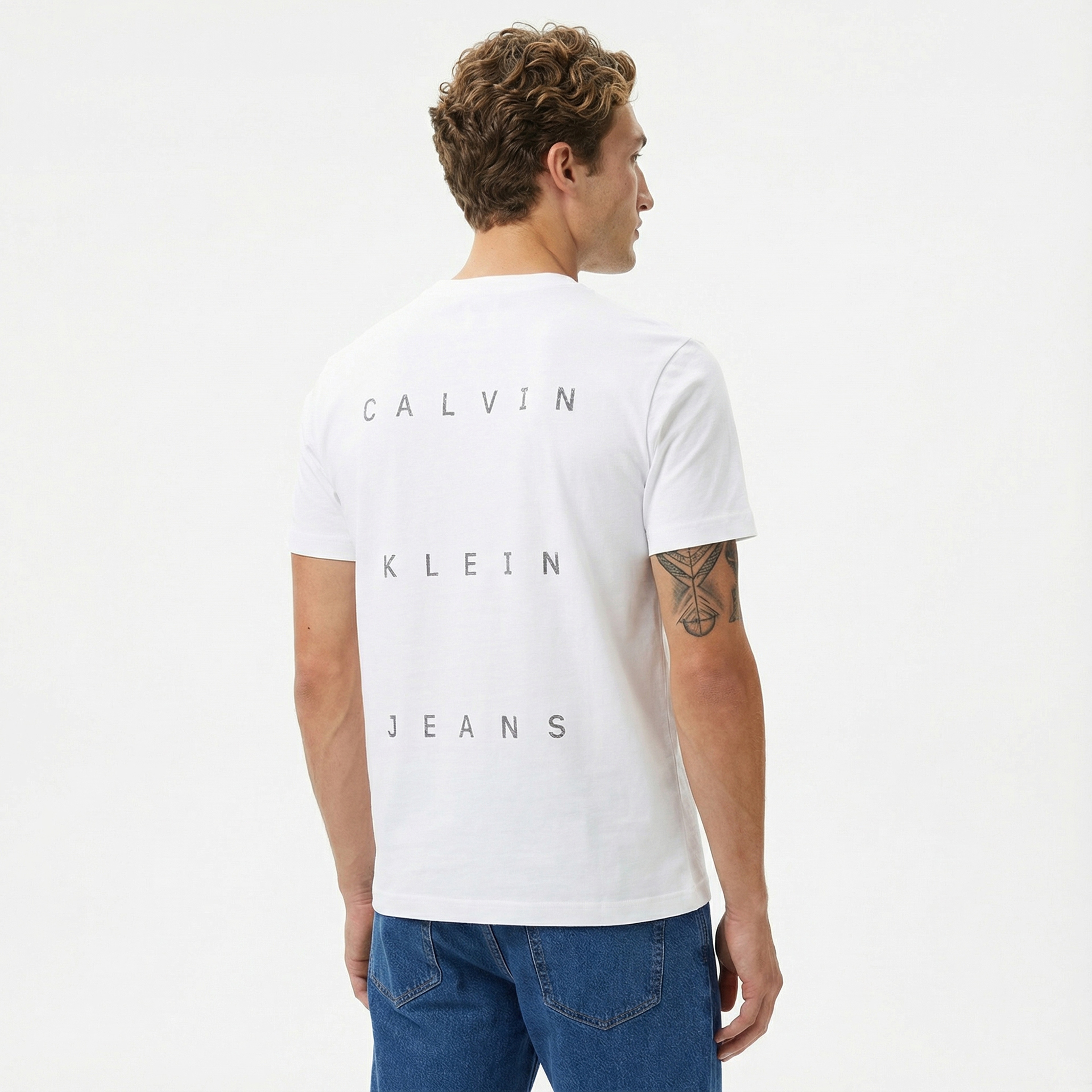 Calvin Klein Jeans Stamp Back Graphic Relaxed Erkek Beyaz T-Shirt