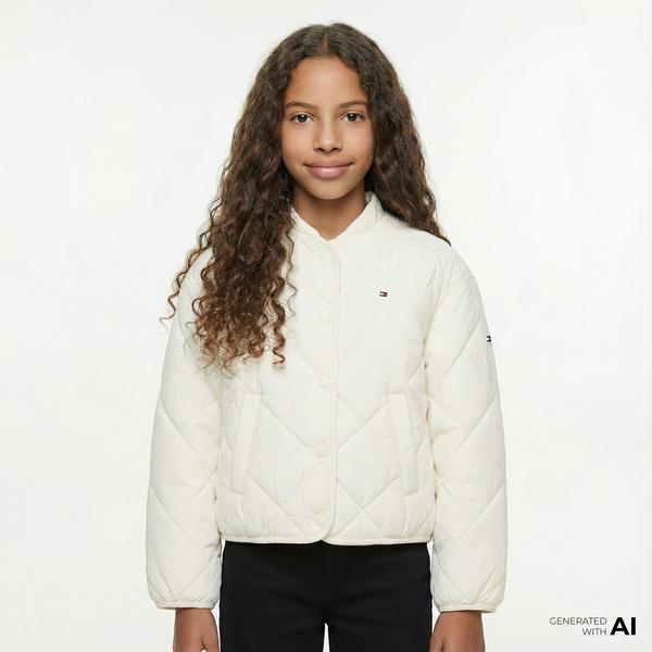 Tommy Hilfiger Quilted Çocuk Beyaz Ceket