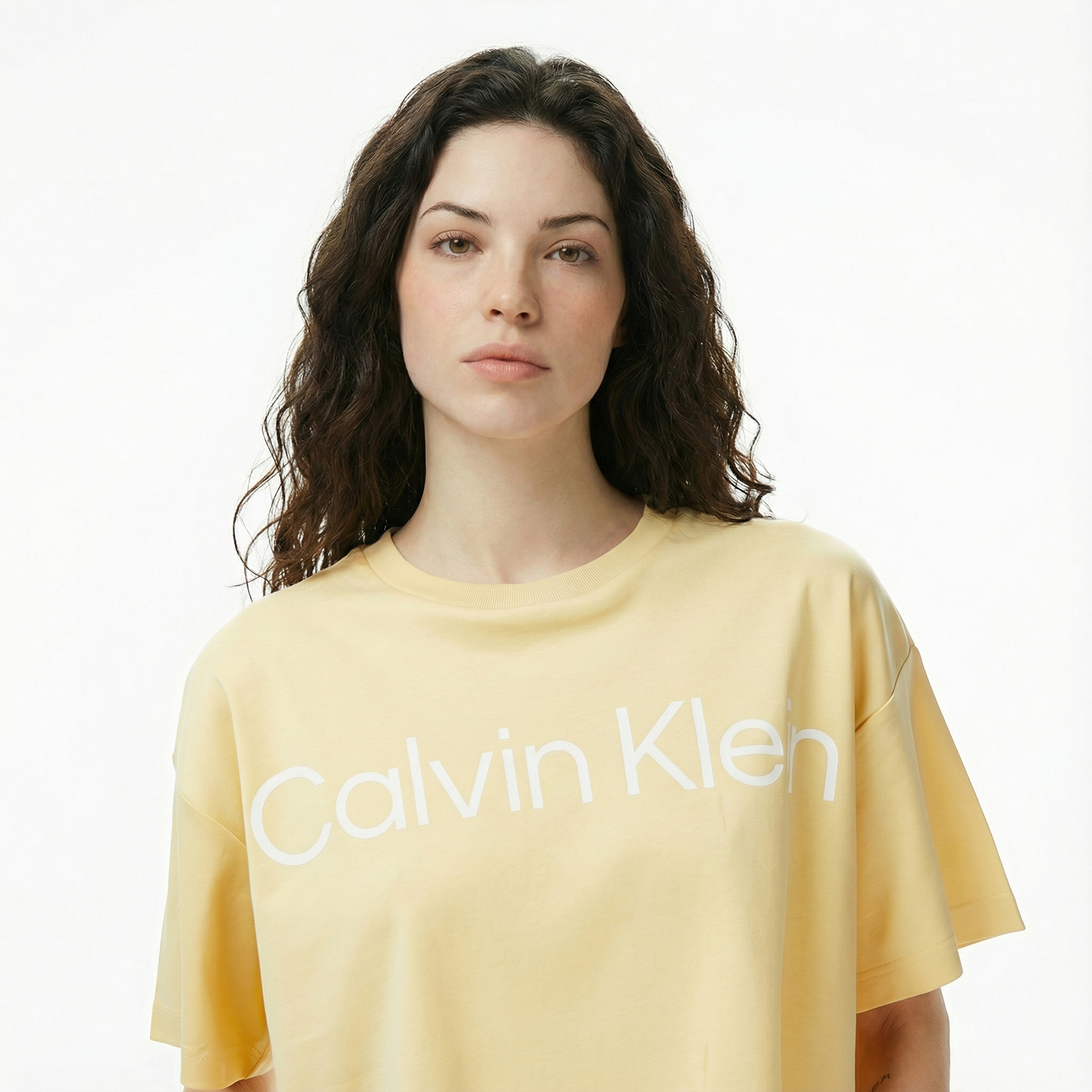 Calvin Klein Boxy Logo Graphic Kadın Sarı T-Shirt