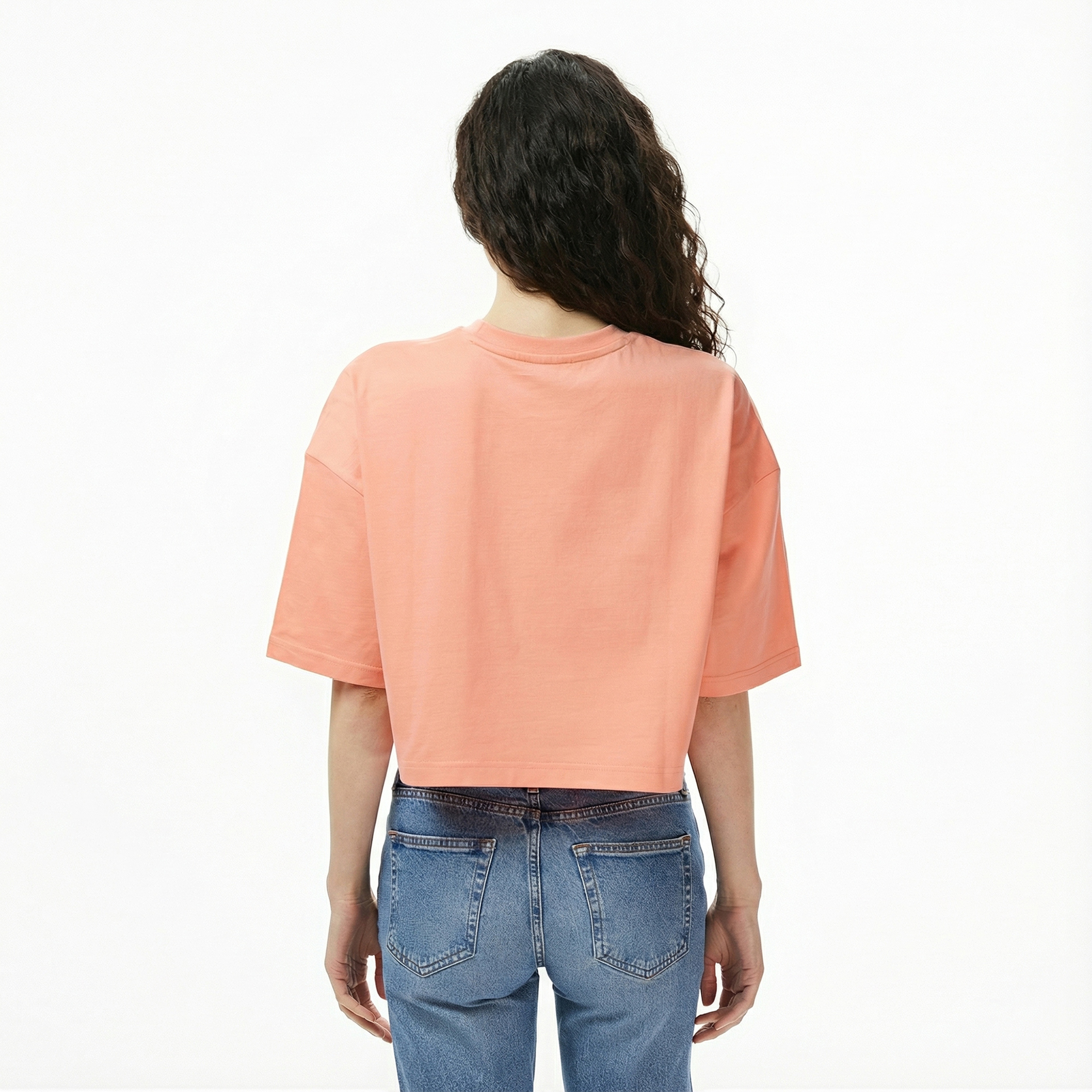 Calvin Klein Cropped Boxy Chain Stitch Logo Kadın Pembe Crop T-Shirt