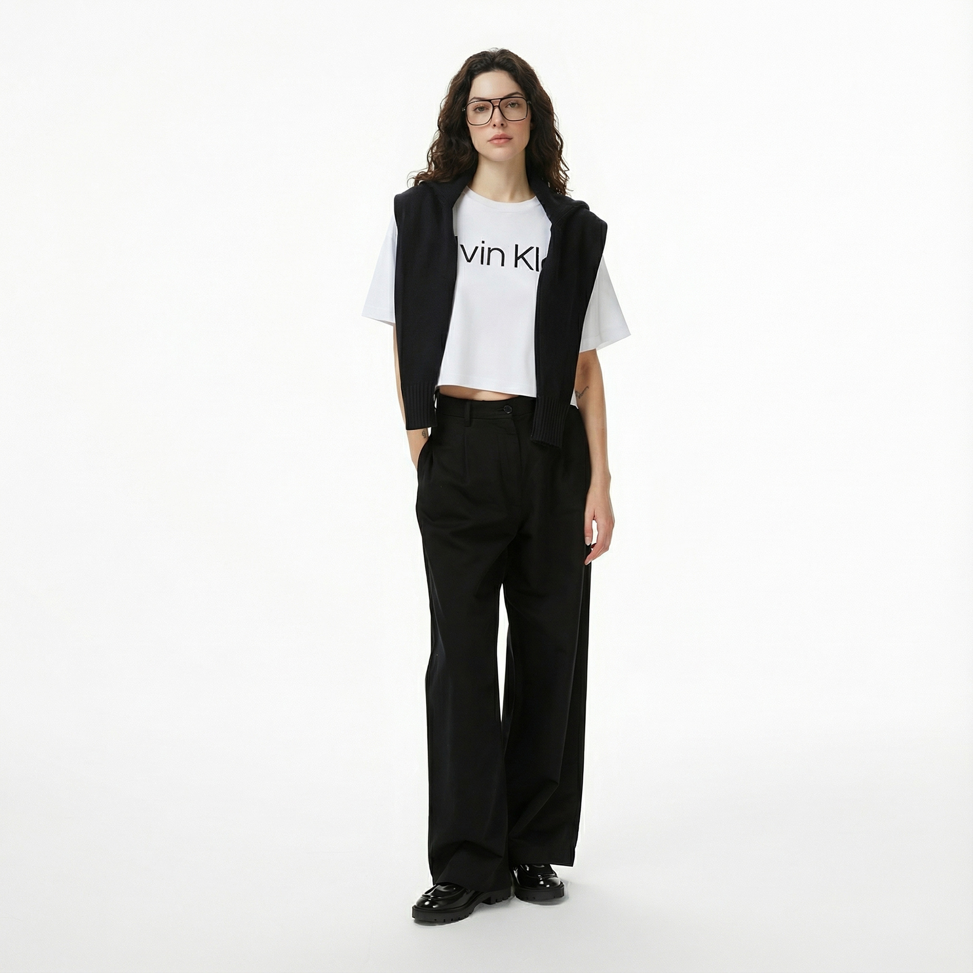 Calvin Klein Boxy Logo Graphic Kadın Beyaz T-Shirt