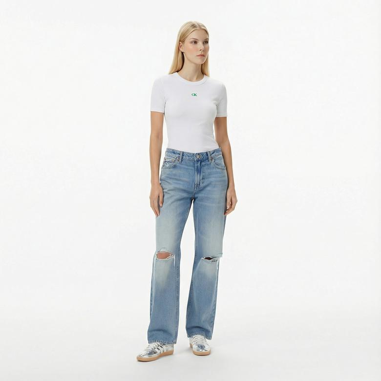 Calvin Klein A- Modal Rib Tee (Essential) Kadın Beyaz T-Shirt