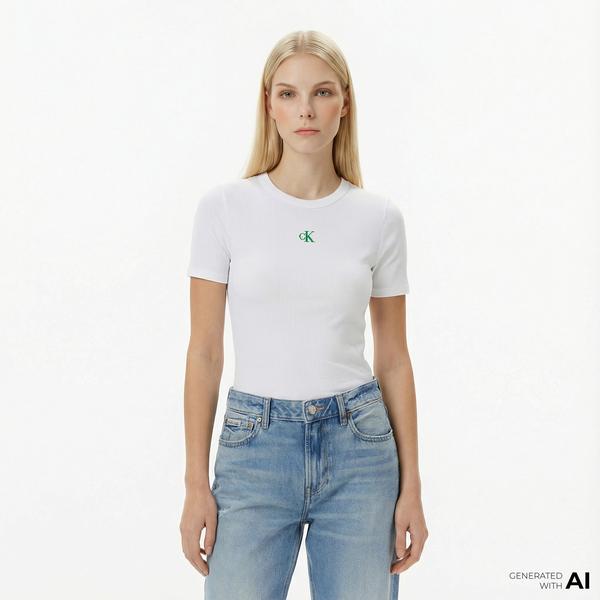 Calvin Klein A- Modal Rib Tee (Essential) Kadın Beyaz T-Shirt
