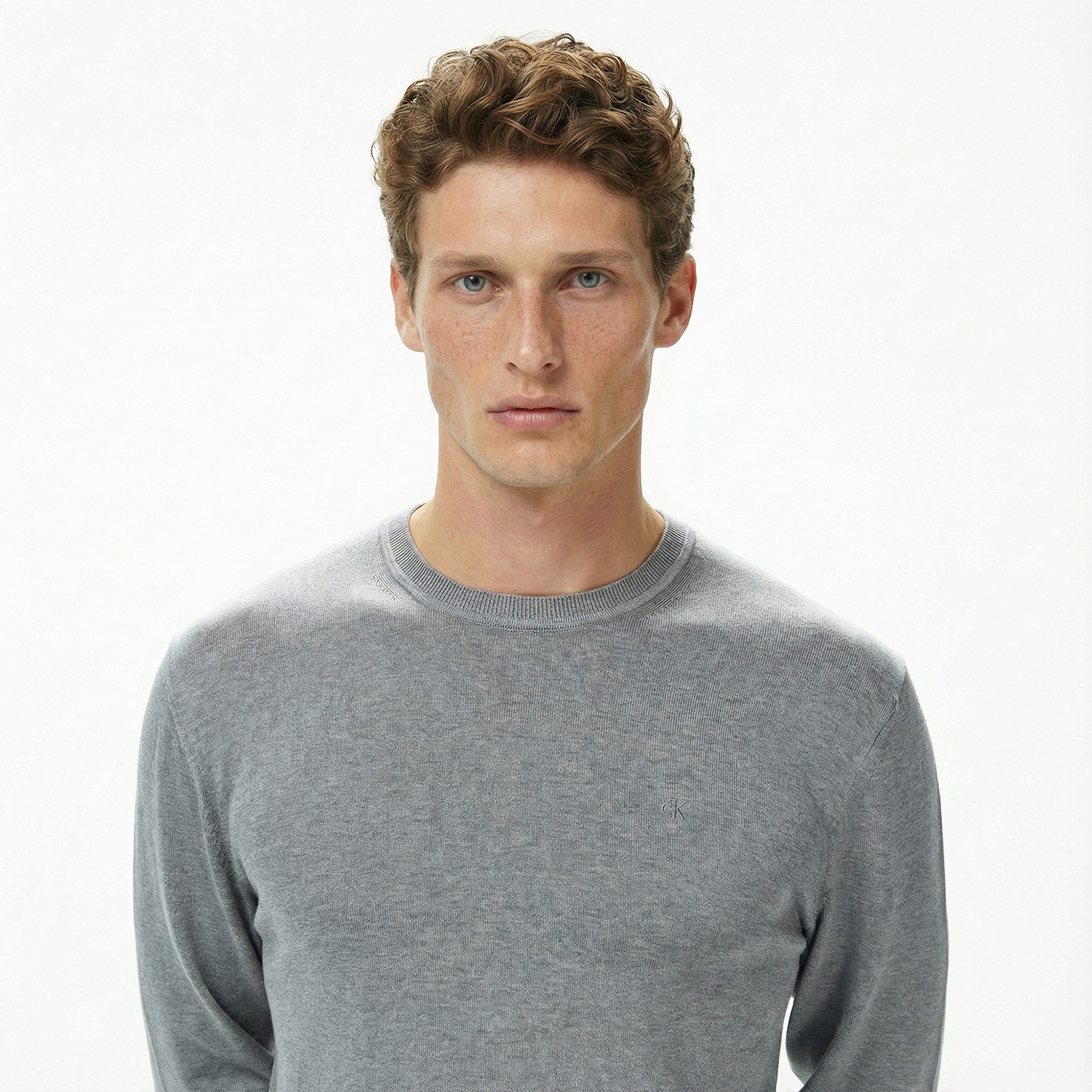 Calvin Klein Supima Cotton Crew Erkek Gri Triko