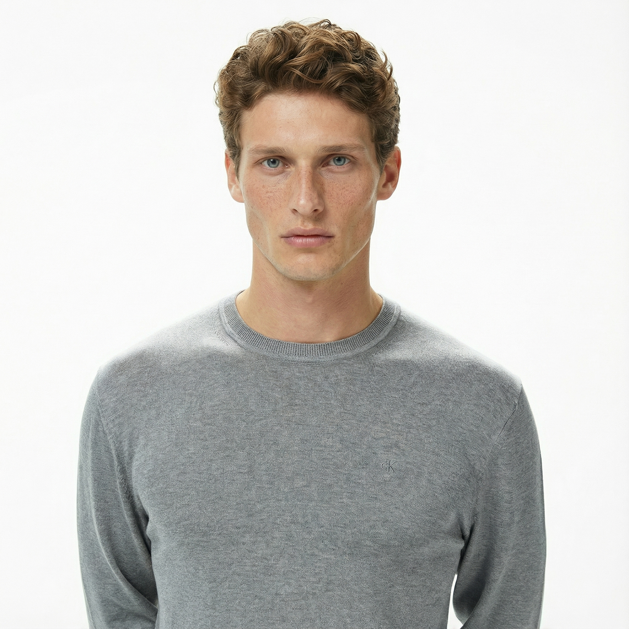 Calvin Klein Supima Cotton Crew Erkek Gri Triko