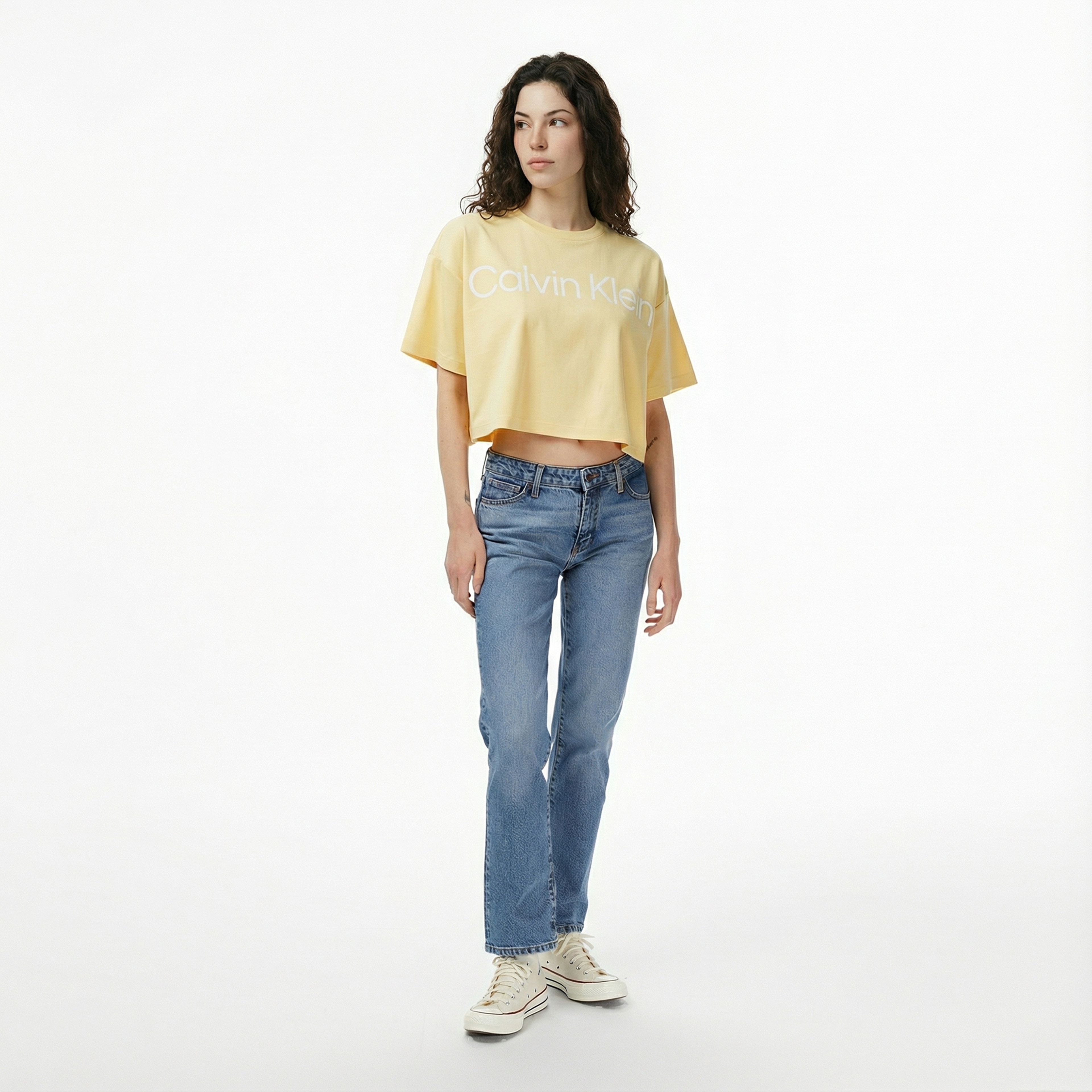 Calvin Klein Boxy Logo Graphic Kadın Sarı T-Shirt
