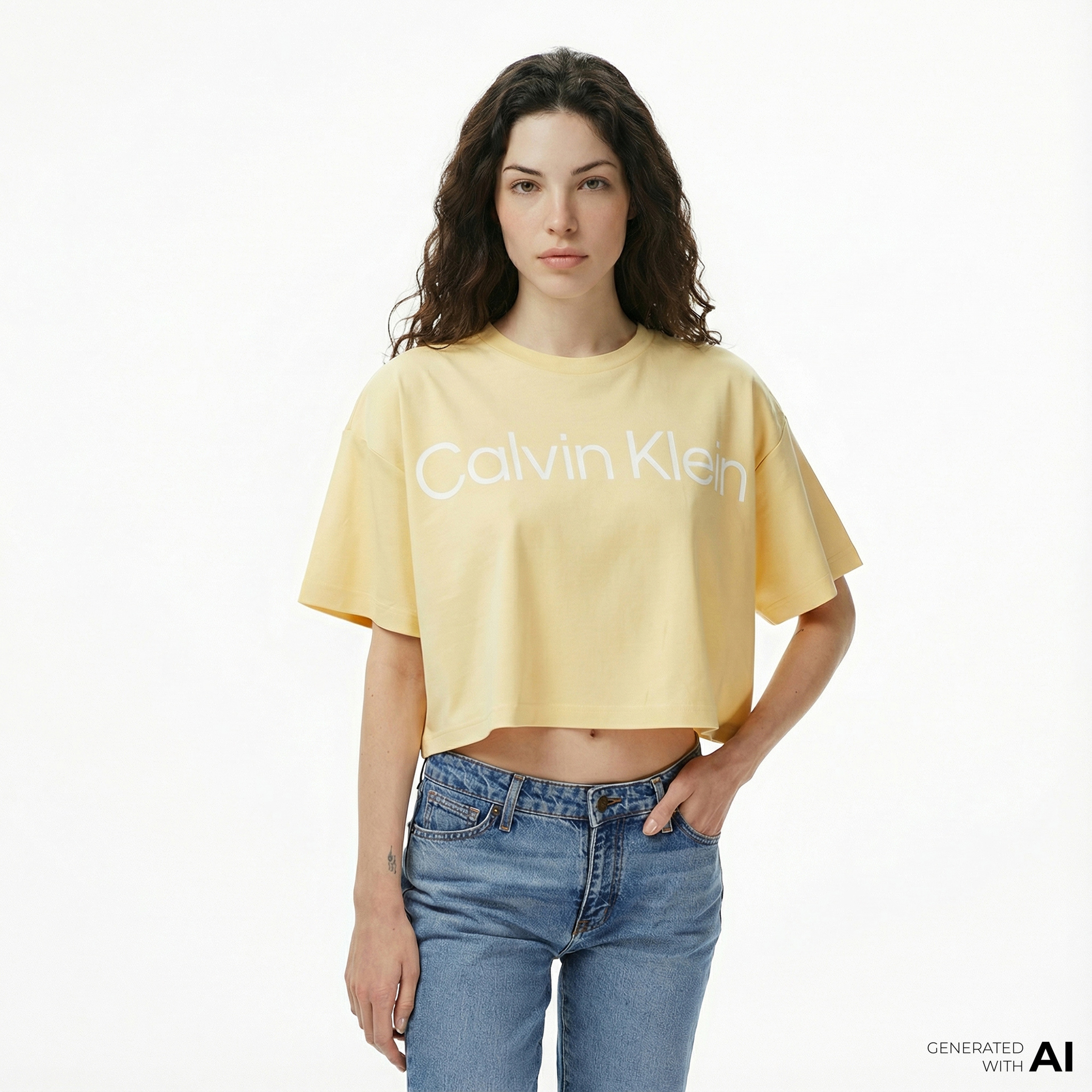 Calvin Klein Boxy Logo Graphic Kadın Sarı T-Shirt