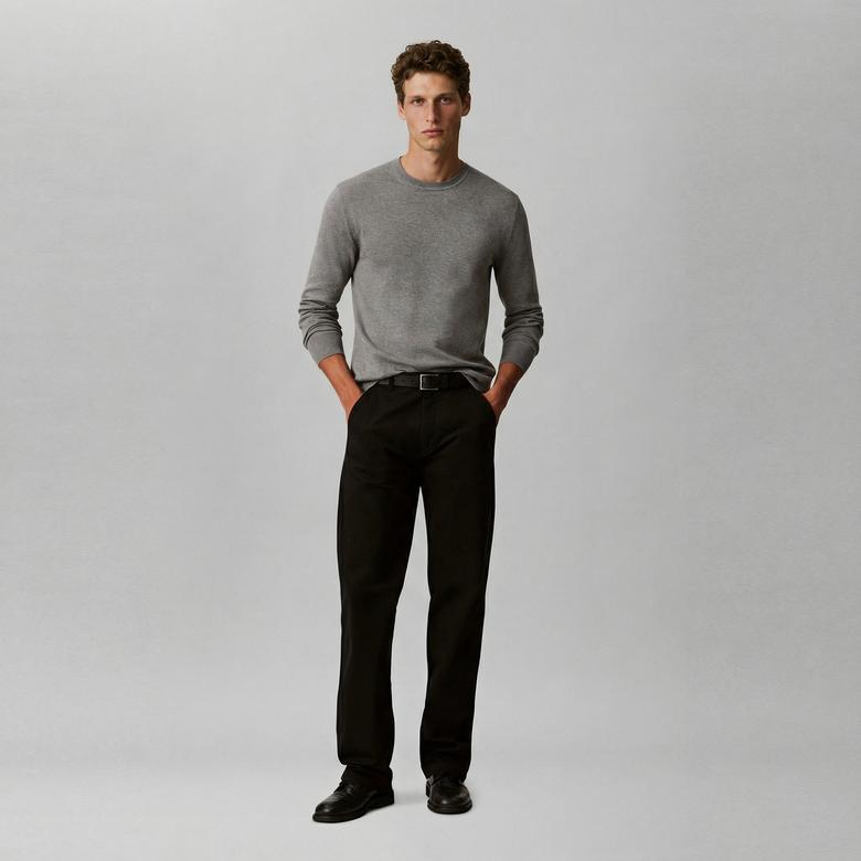 Calvin Klein Supima Cotton Crew Erkek Gri Triko