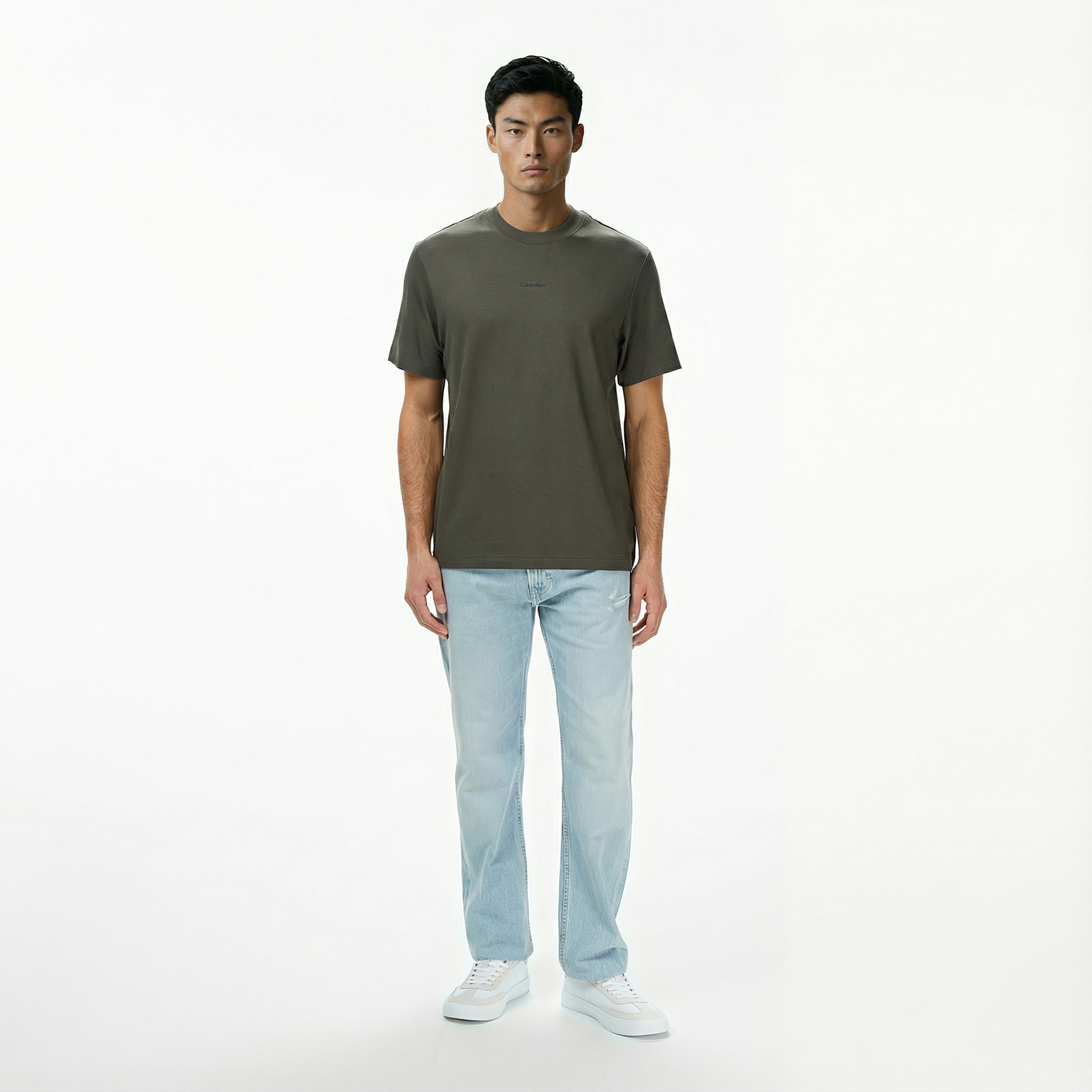 Calvin Klein Stretch Cotton Pique Nano Erkek Gri T-Shirt