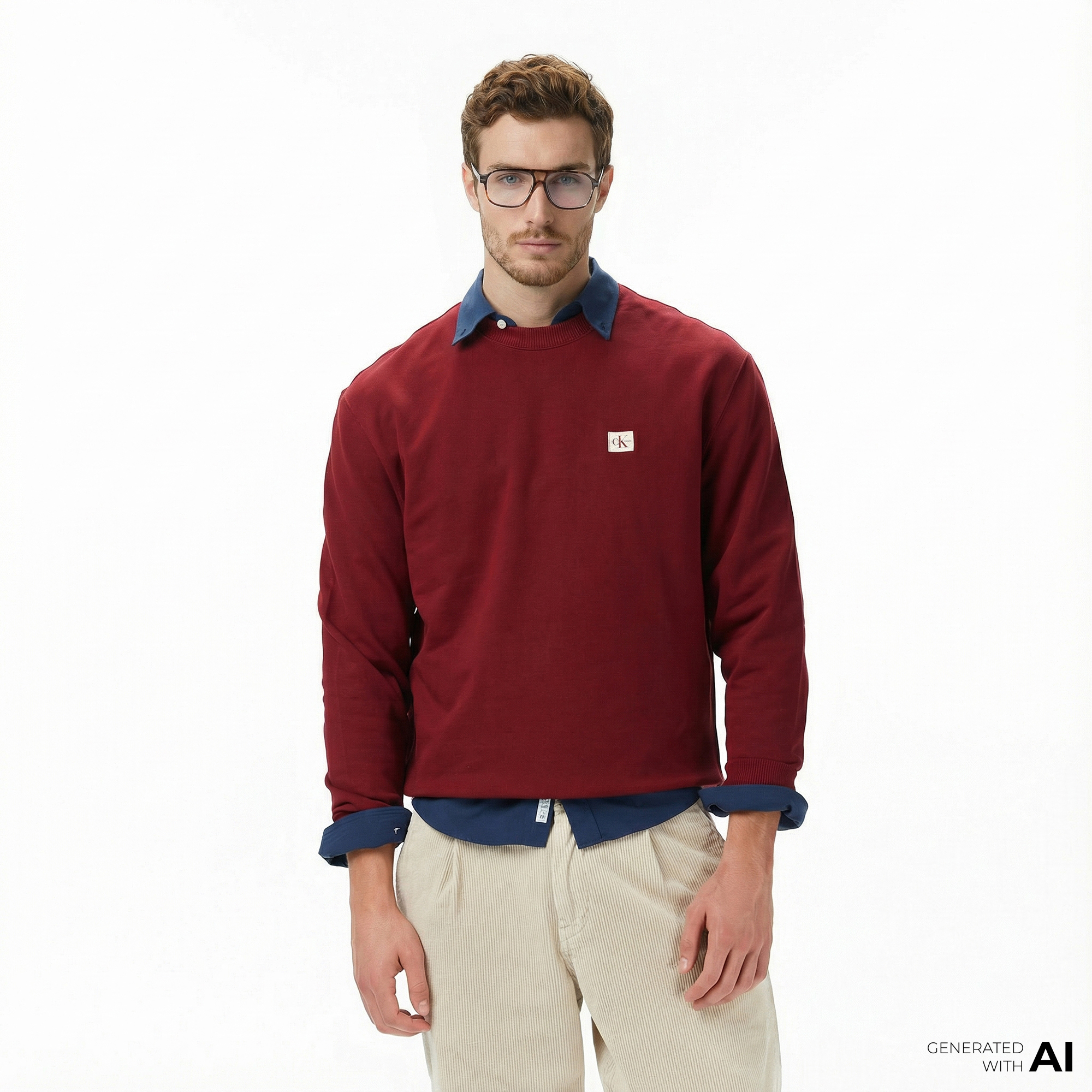 Calvin Klein Terry Badge Erkek Kırmızı Sweatshirt