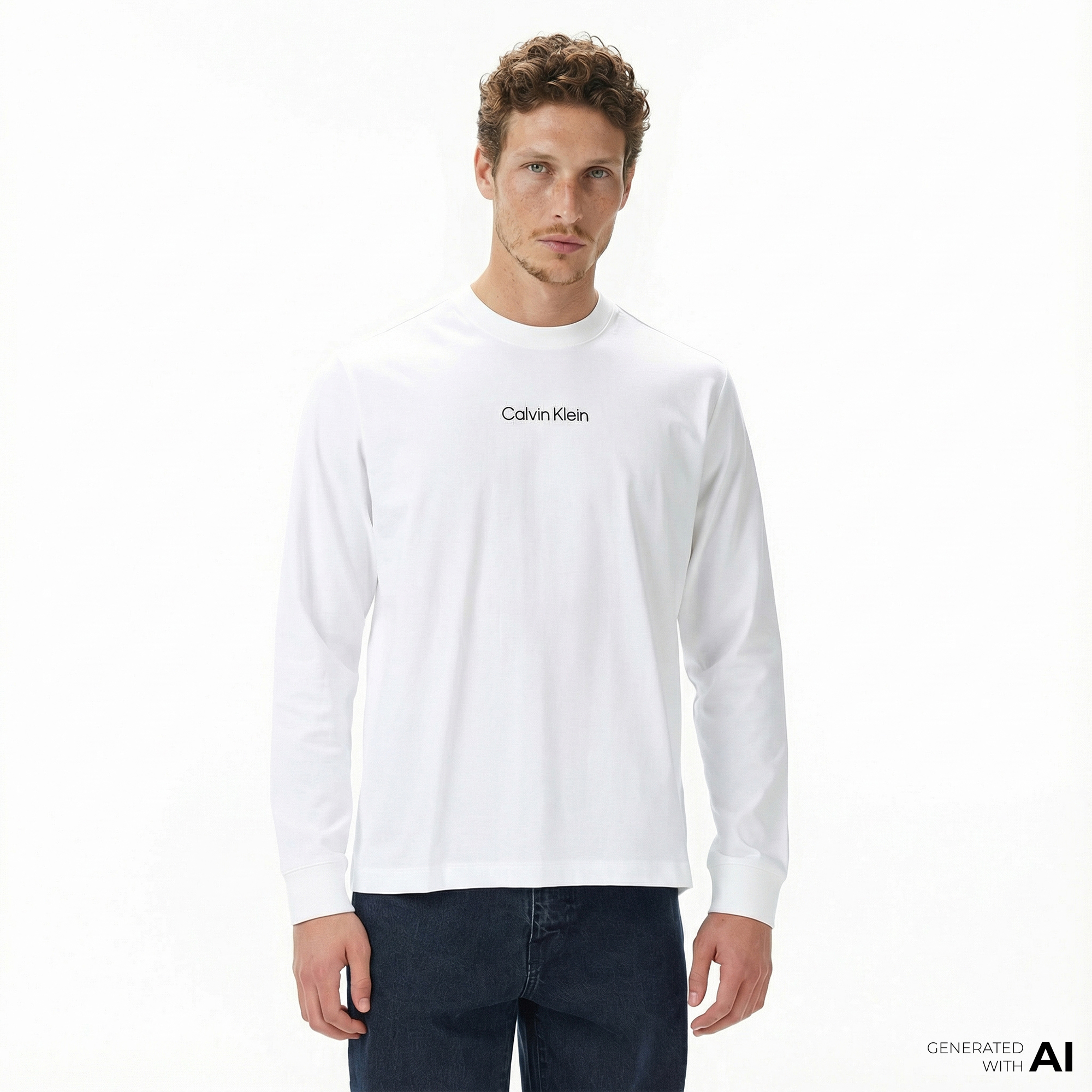 Calvin Klein Standard Logo Crew Erkek Beyaz T-Shirt