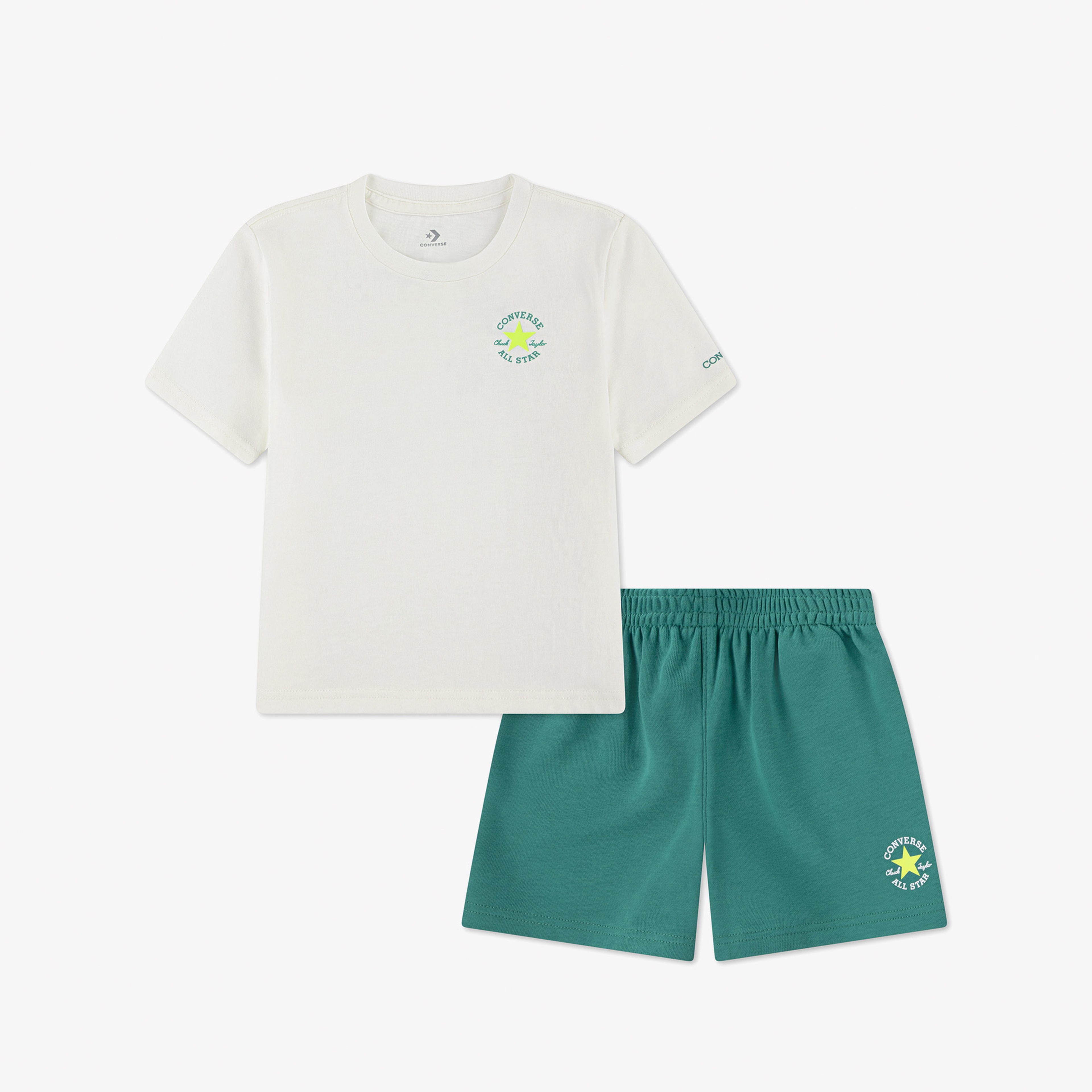 Converse Conjunto Essential Çocuk Beyaz/Yeşil Şort Takım