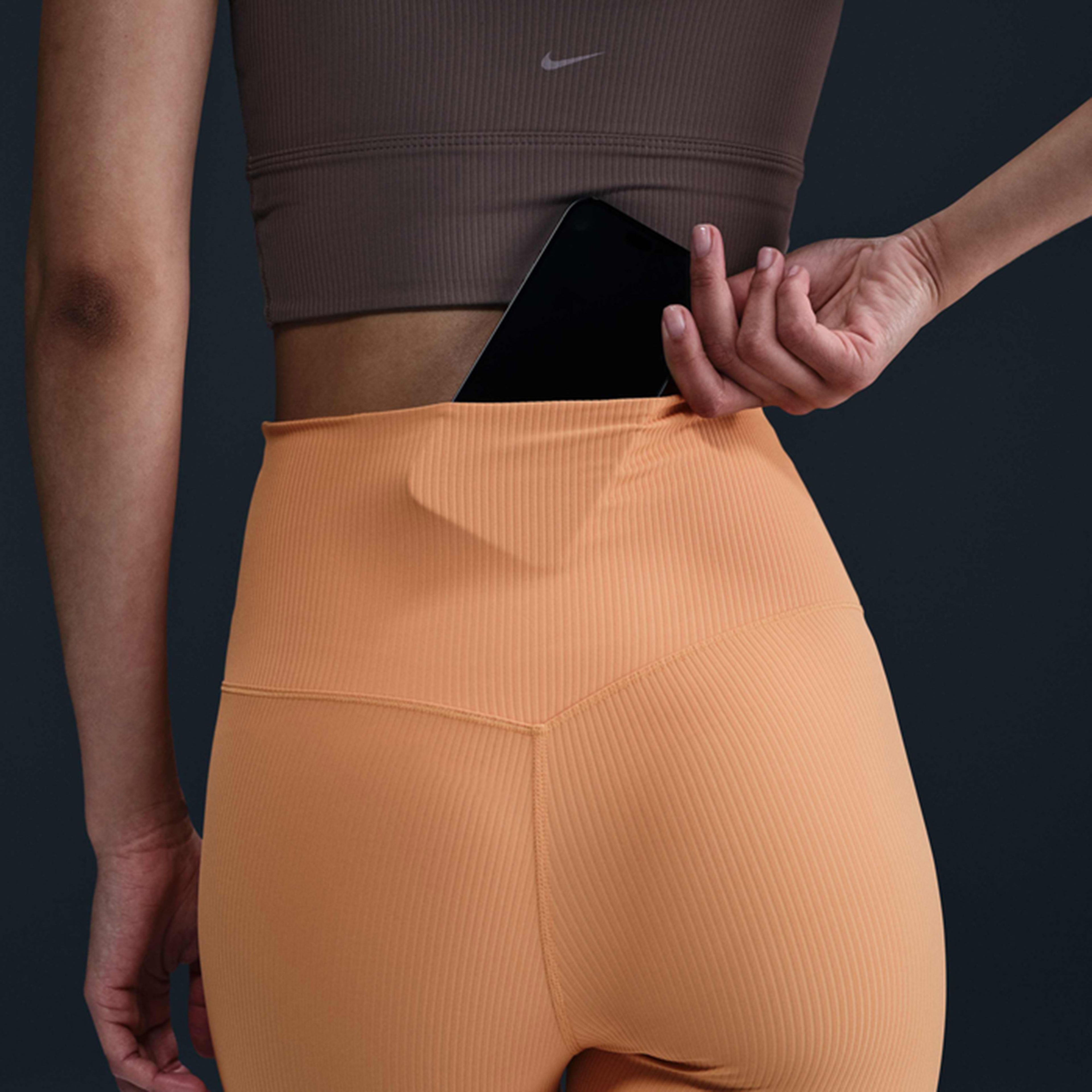 Nike Dri-Fit Zenvy Hr 7/8 Rib Tght Kadın Turuncu Tayt