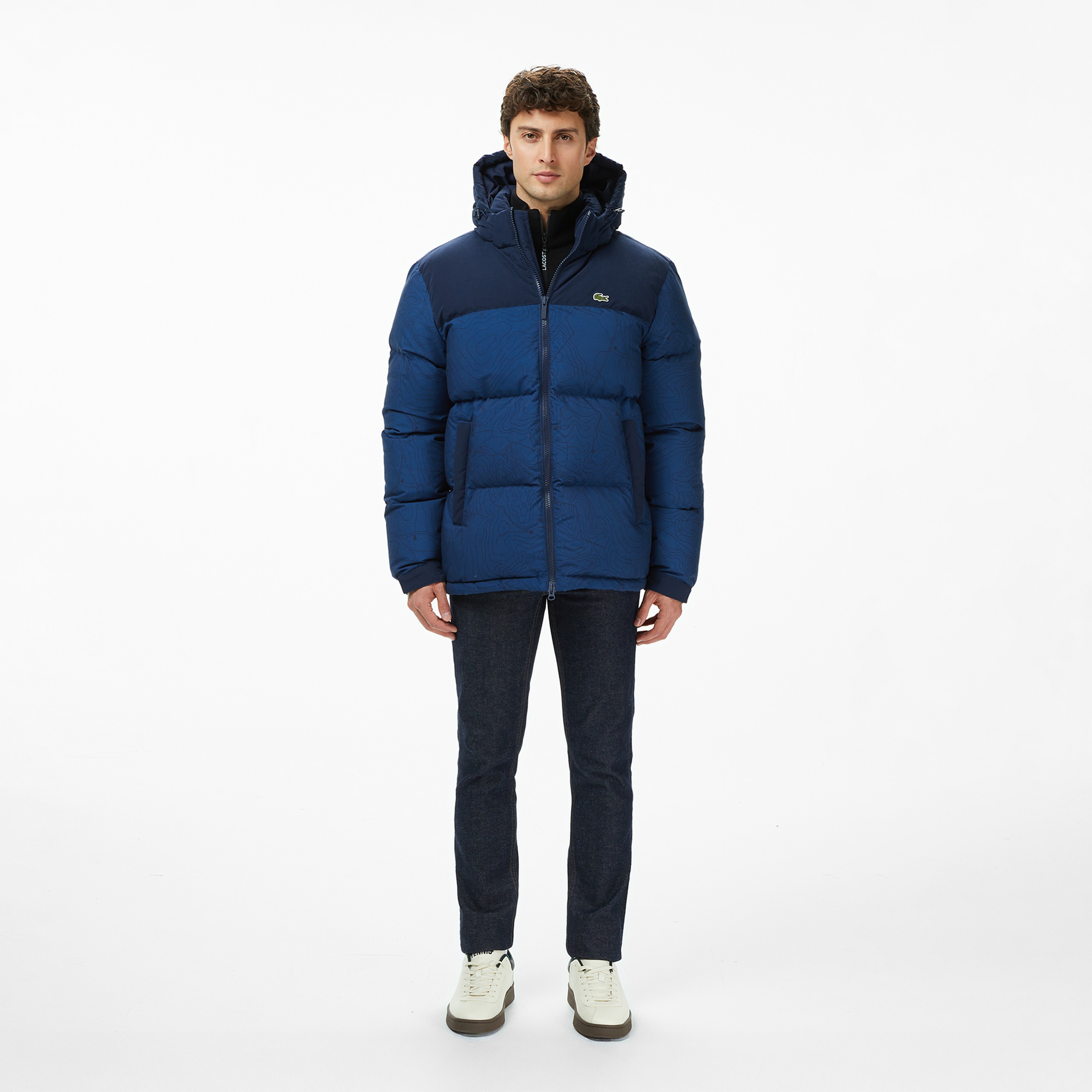 Lacoste Erkek Kapüşonlu Renk Bloklu Lacivert Mont