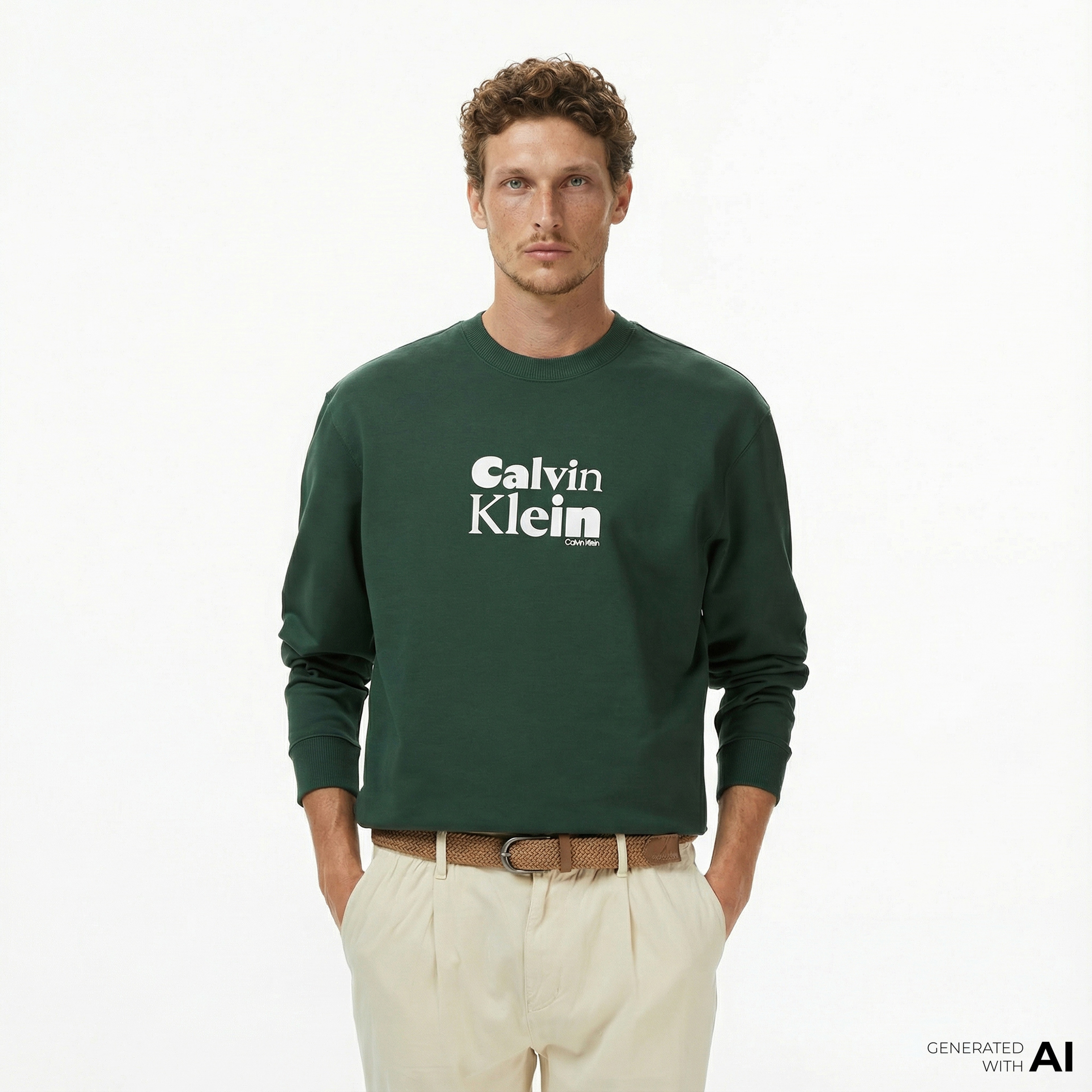 Calvin Klein Terry Calvin Bold Graphic Erkek Yeşil Sweatshirt