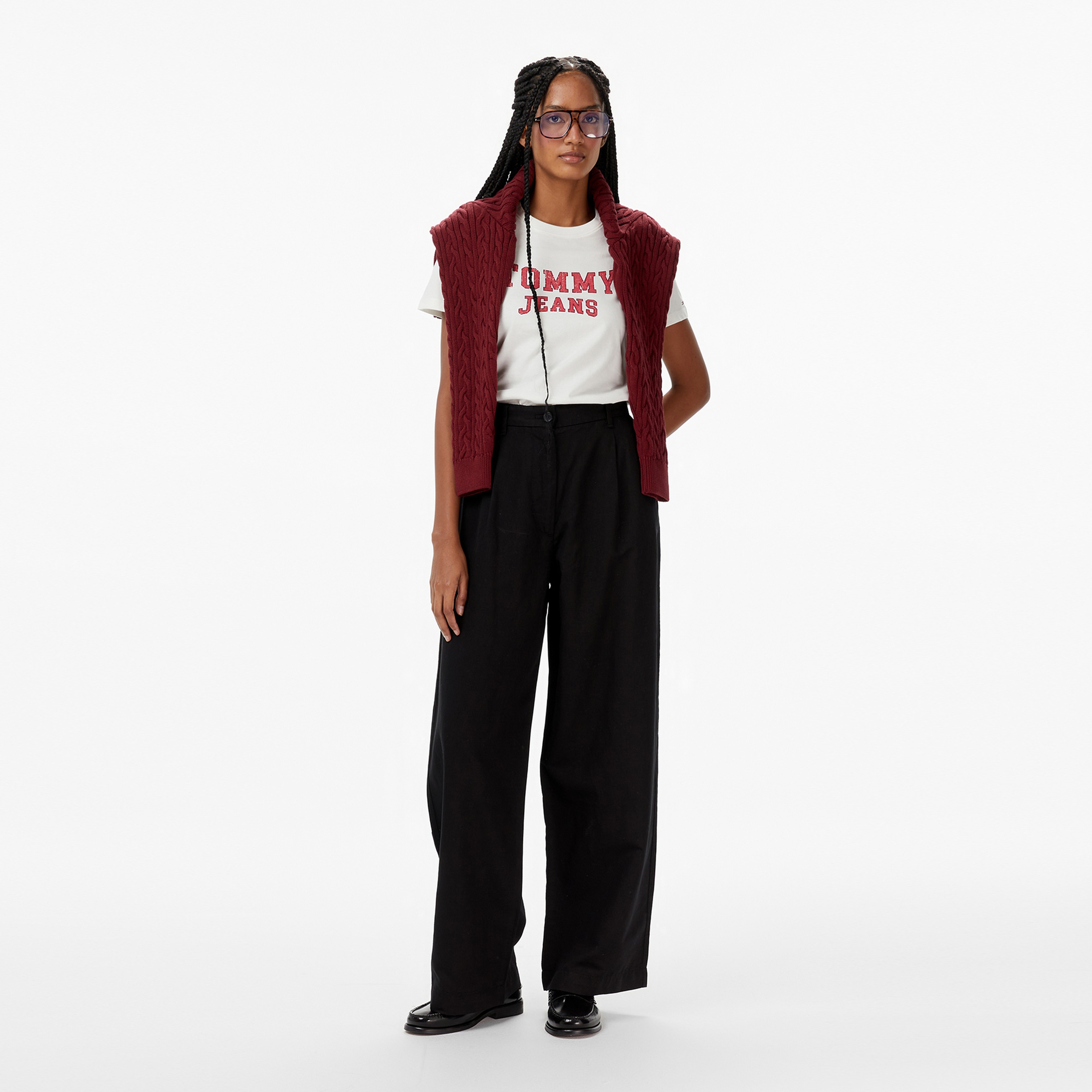 Tommy Hilfiger Tencel Linen Wide Leg Kadın Siyah Pantolon