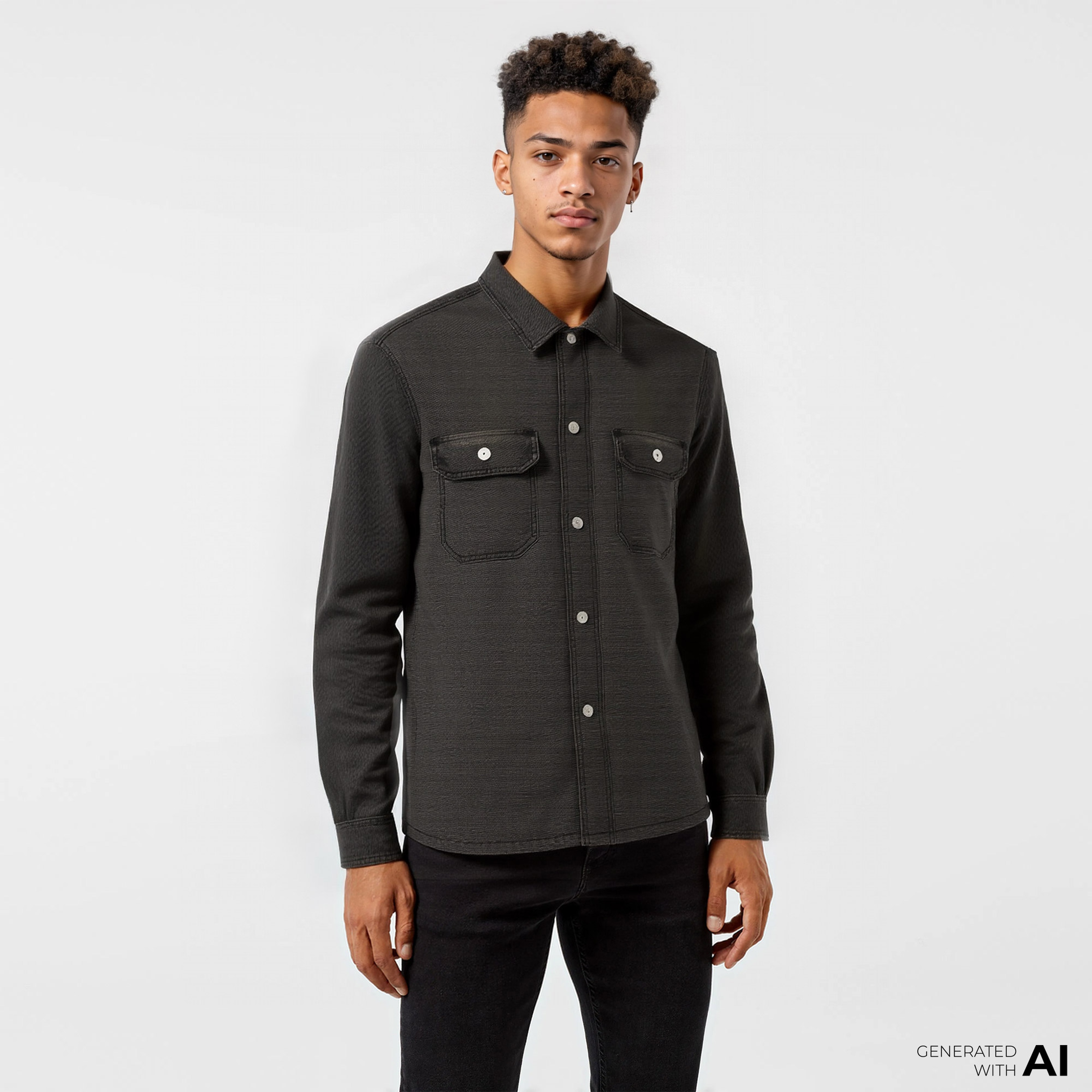 Erkek Oversize Fit Denim Gri Dış Gömlek