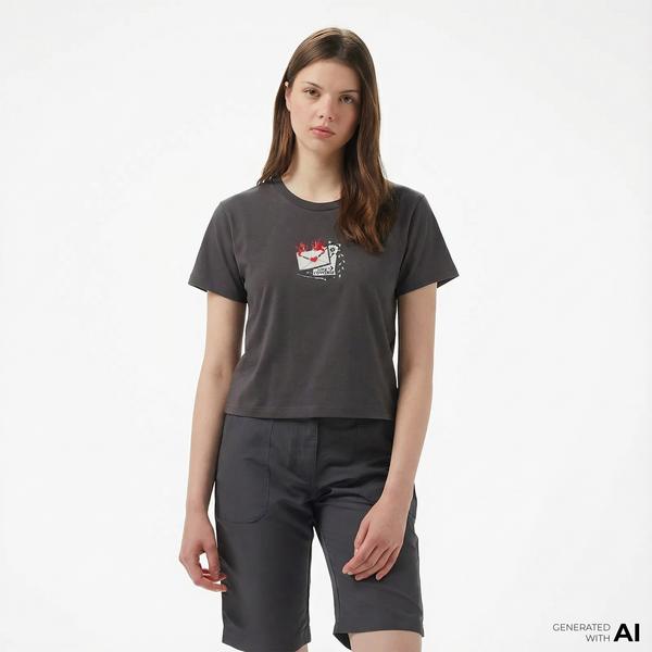 Converse Classic Kadın Slim Fit Baskılı Siyah T-Shirt