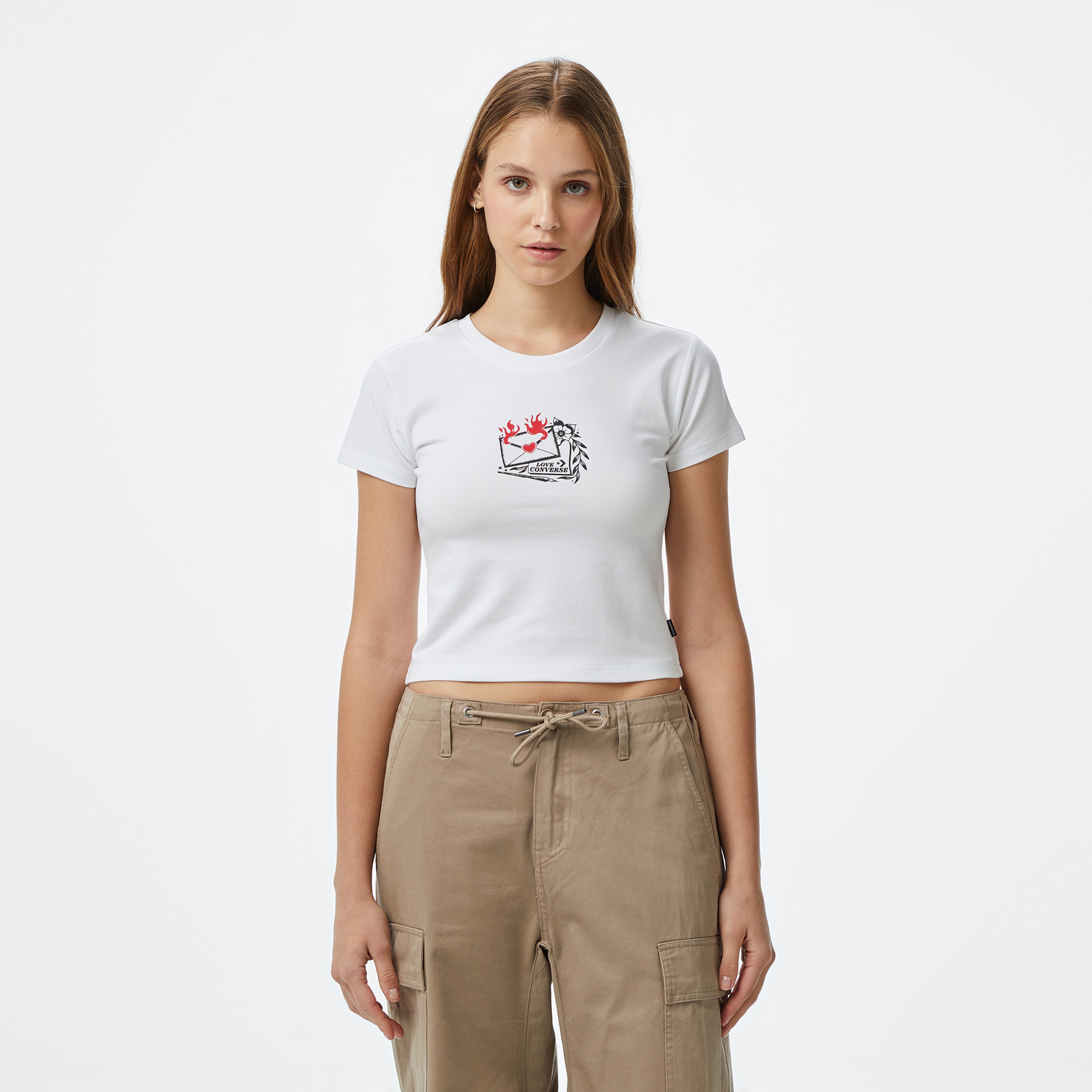 Converse Classic Kadın Slim Fit Baskılı Beyaz T-Shirt