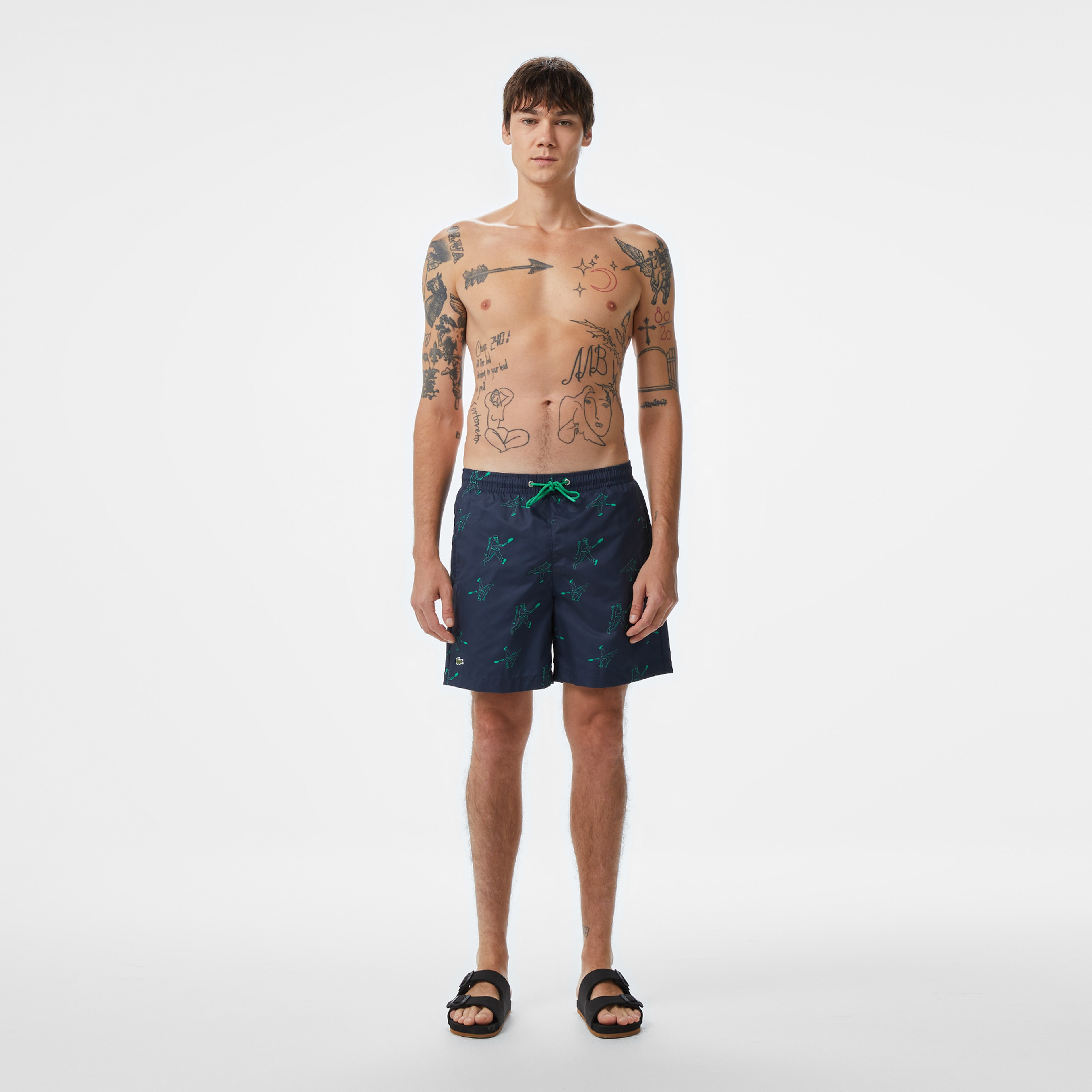 Erkek Regular Fit Desenli Lacivert Deniz Şortu