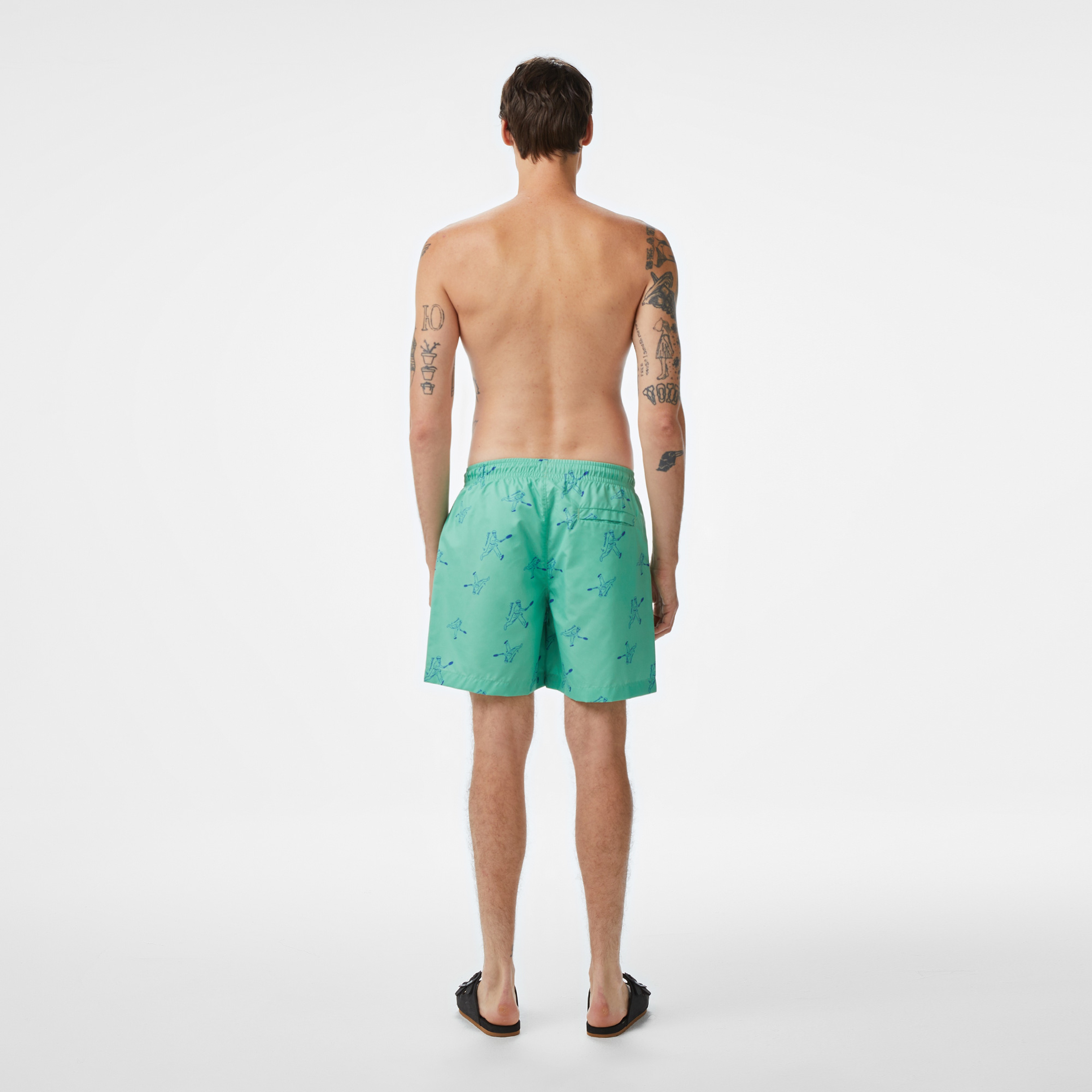 Erkek Regular Fit Desenli Yeşil Deniz Şortu