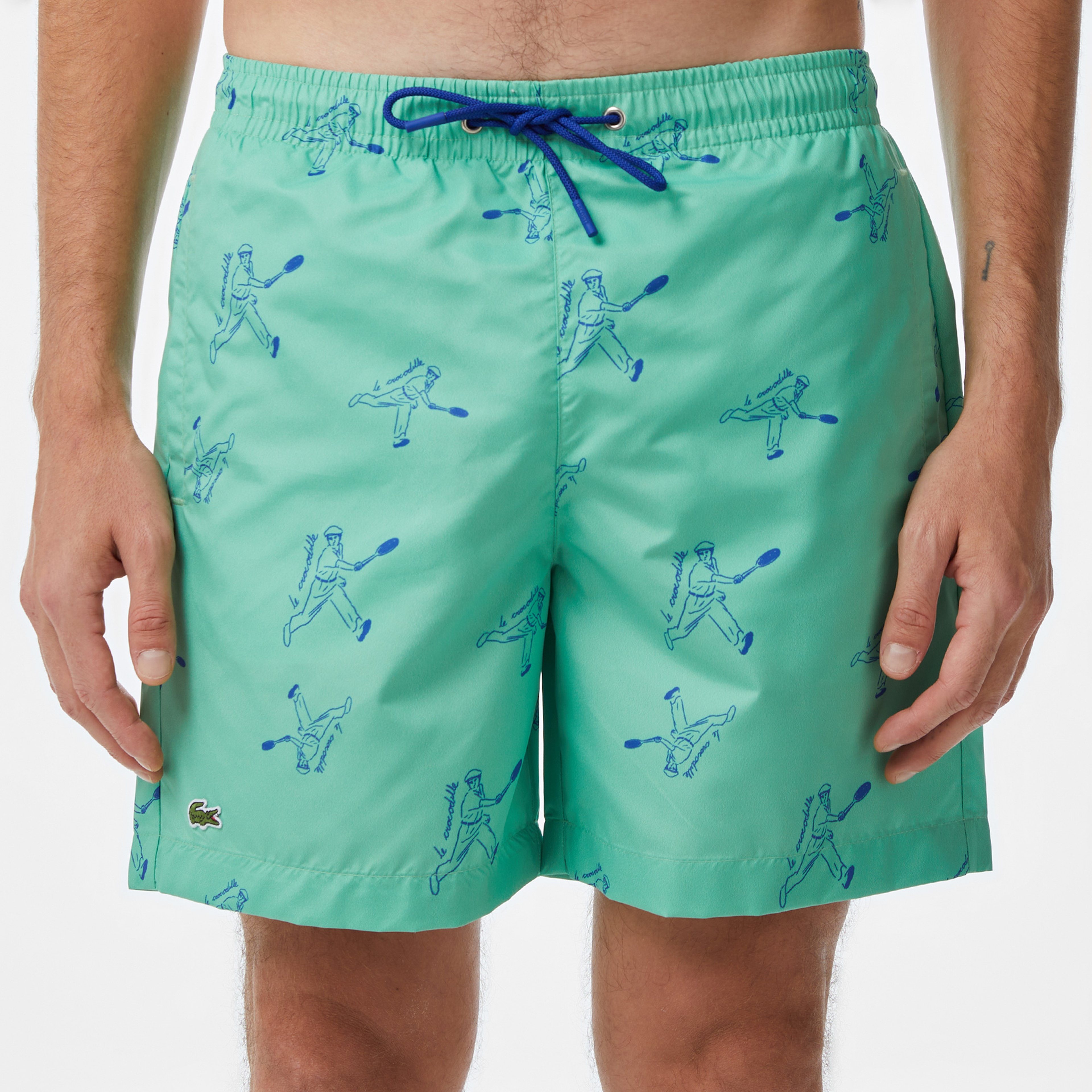 Erkek Regular Fit Desenli Yeşil Deniz Şortu