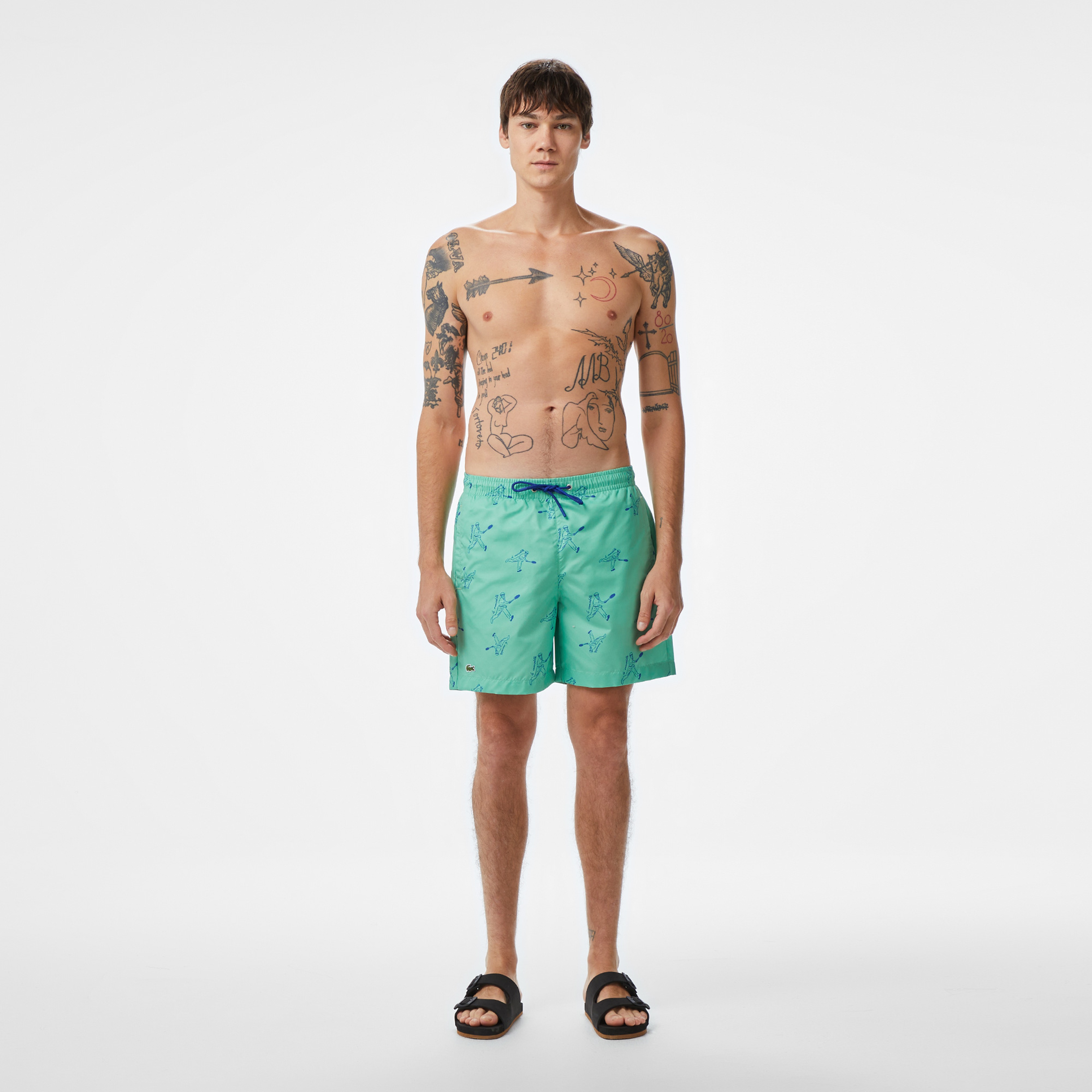 Erkek Regular Fit Desenli Yeşil Deniz Şortu