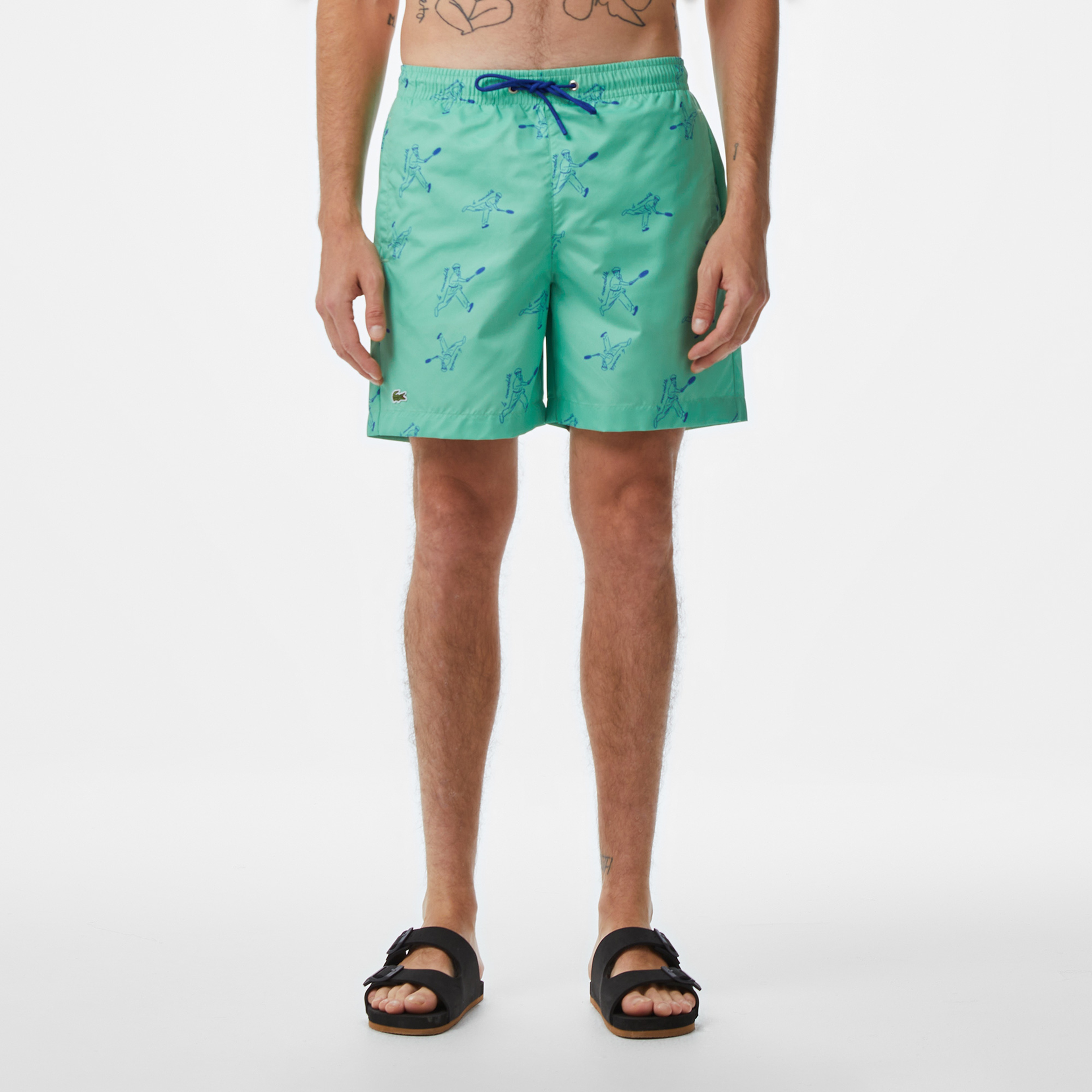 Erkek Regular Fit Desenli Yeşil Deniz Şortu