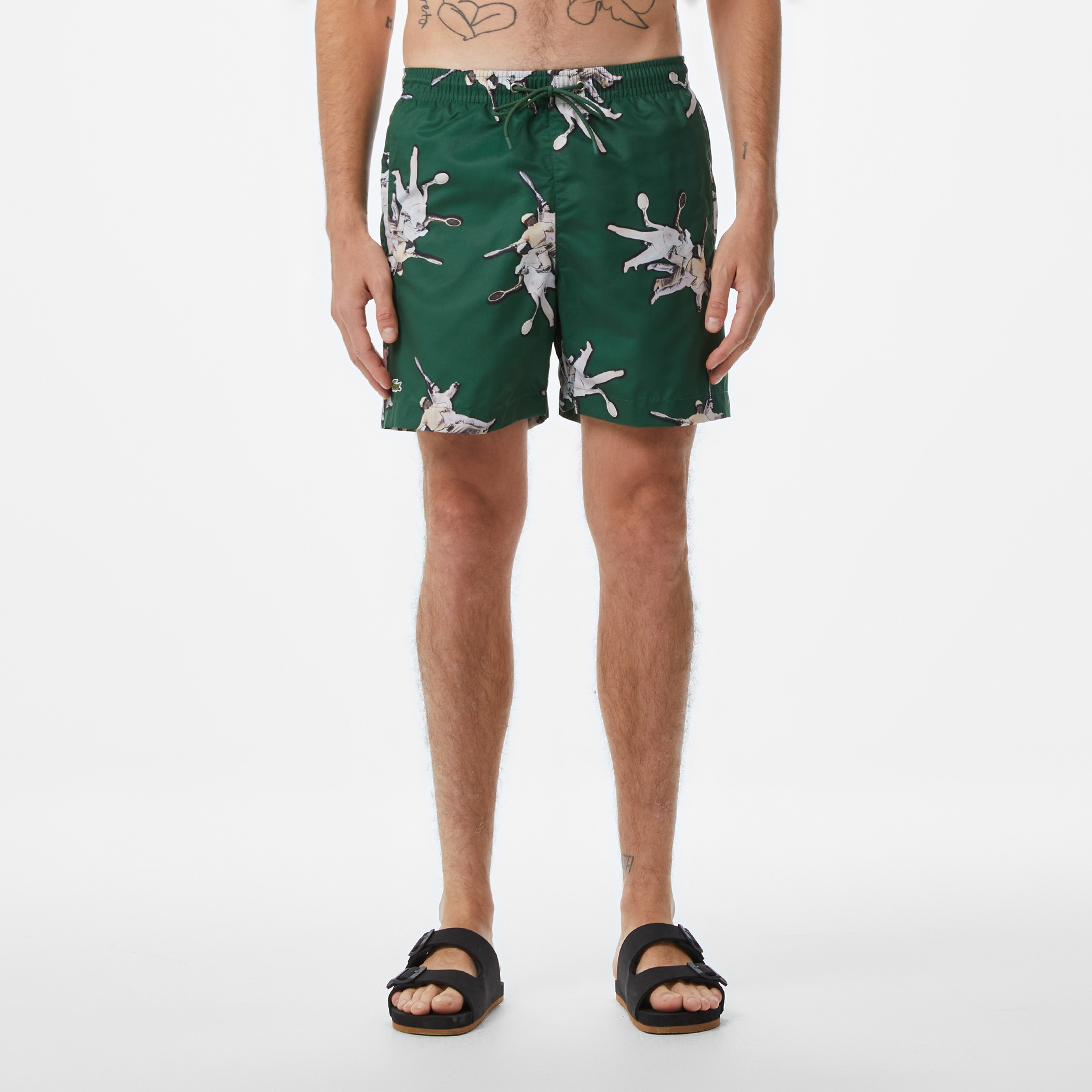 Erkek Regular Fit Desenli Yeşil Deniz Şortu