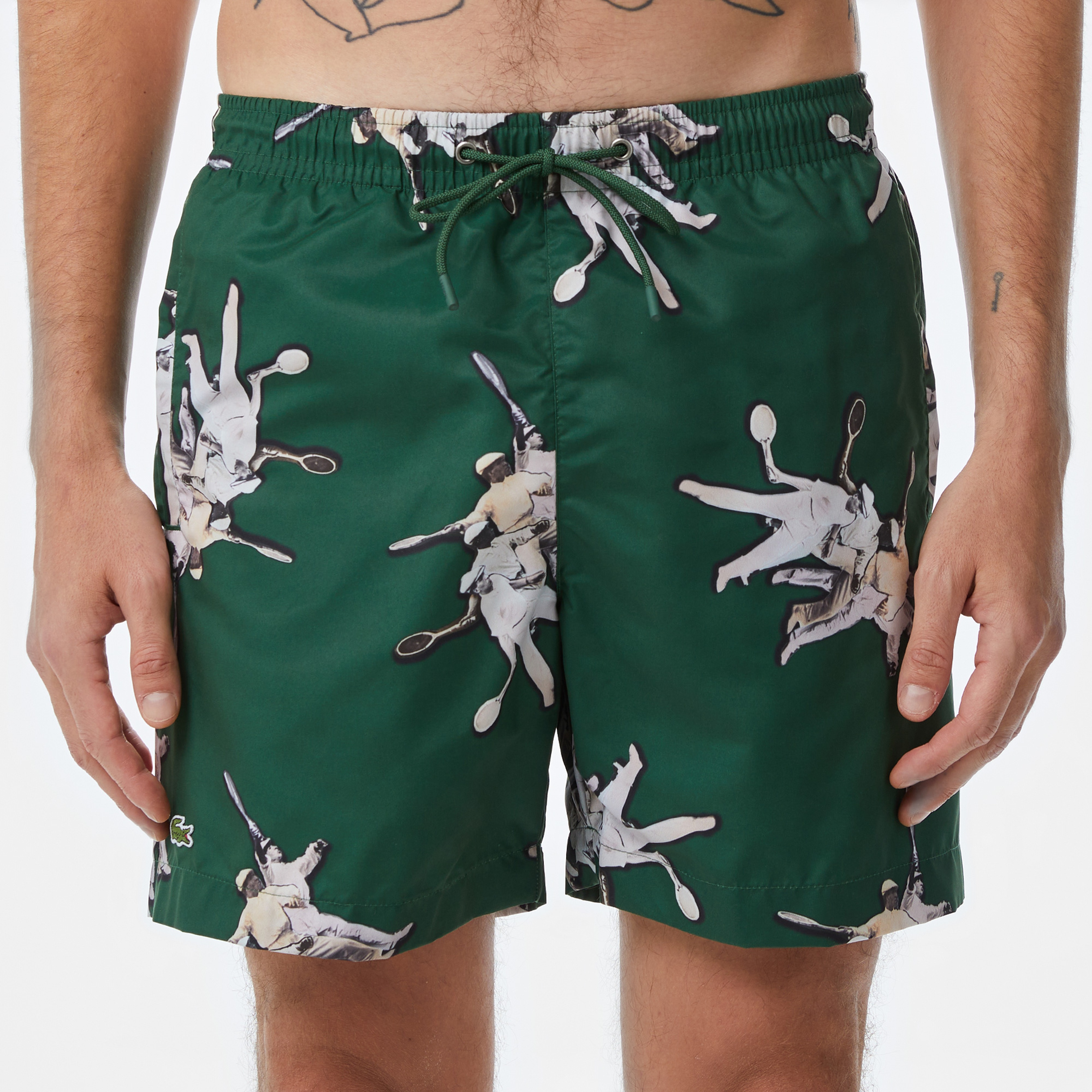 Erkek Regular Fit Desenli Yeşil Deniz Şortu