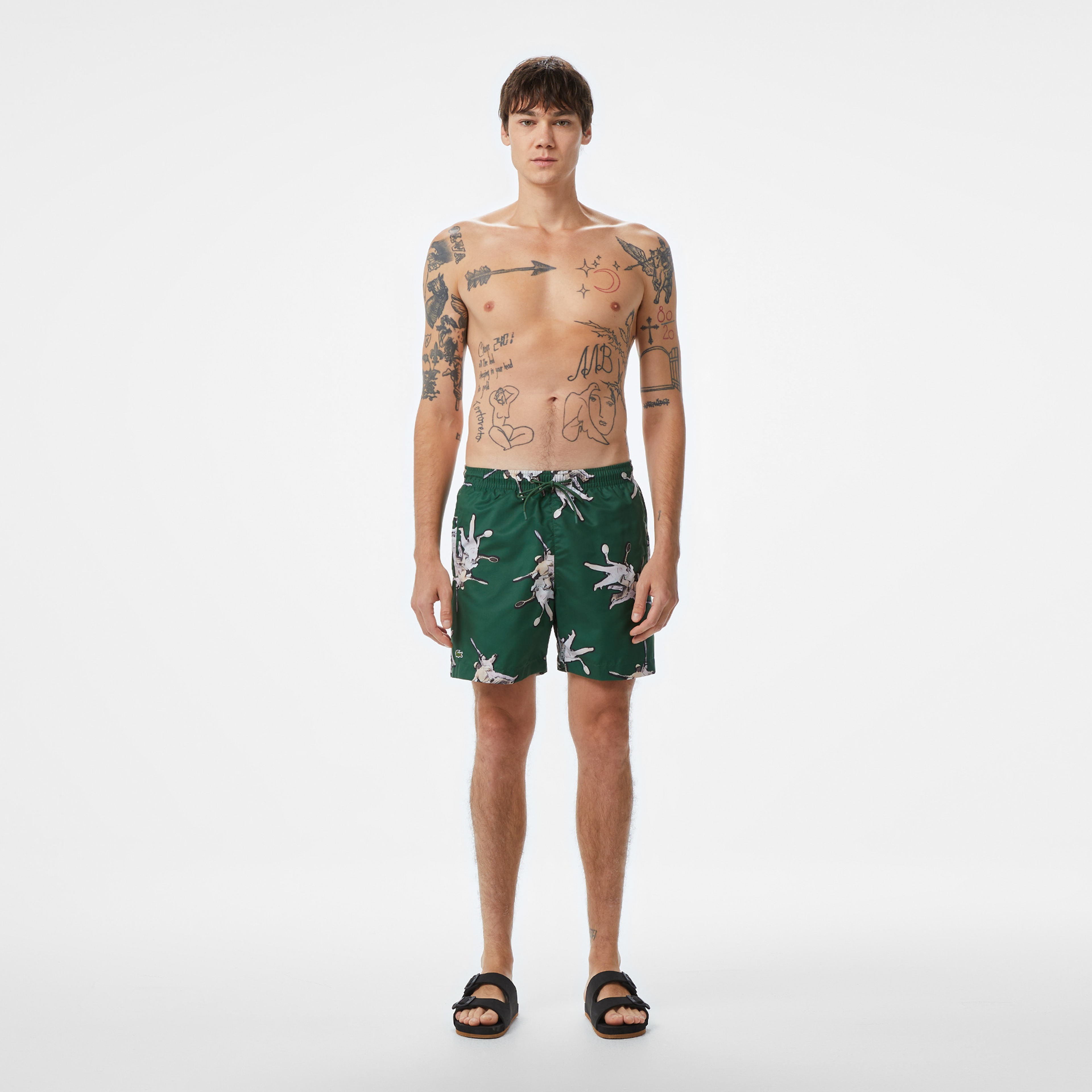 Erkek Regular Fit Desenli Yeşil Deniz Şortu
