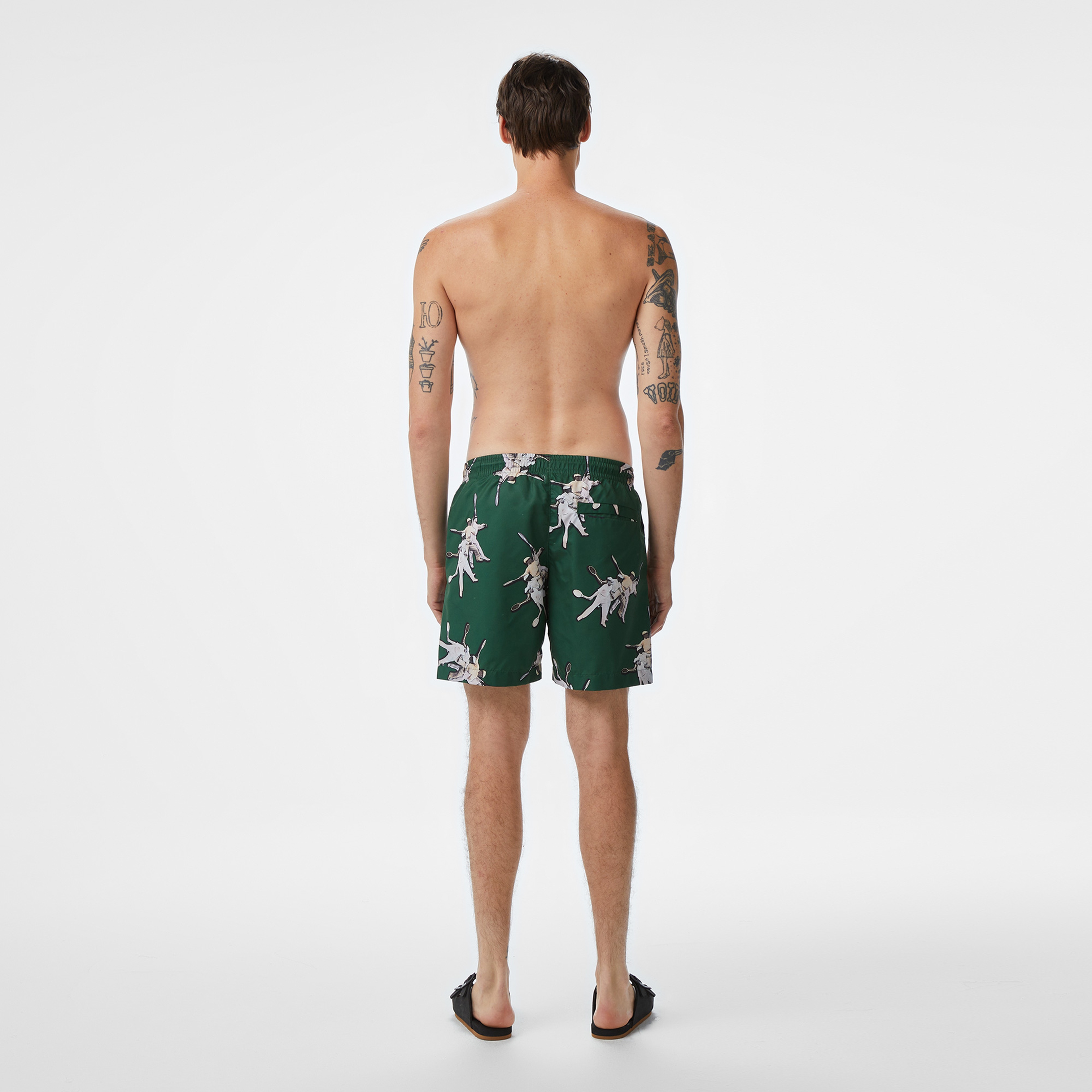 Erkek Regular Fit Desenli Yeşil Deniz Şortu