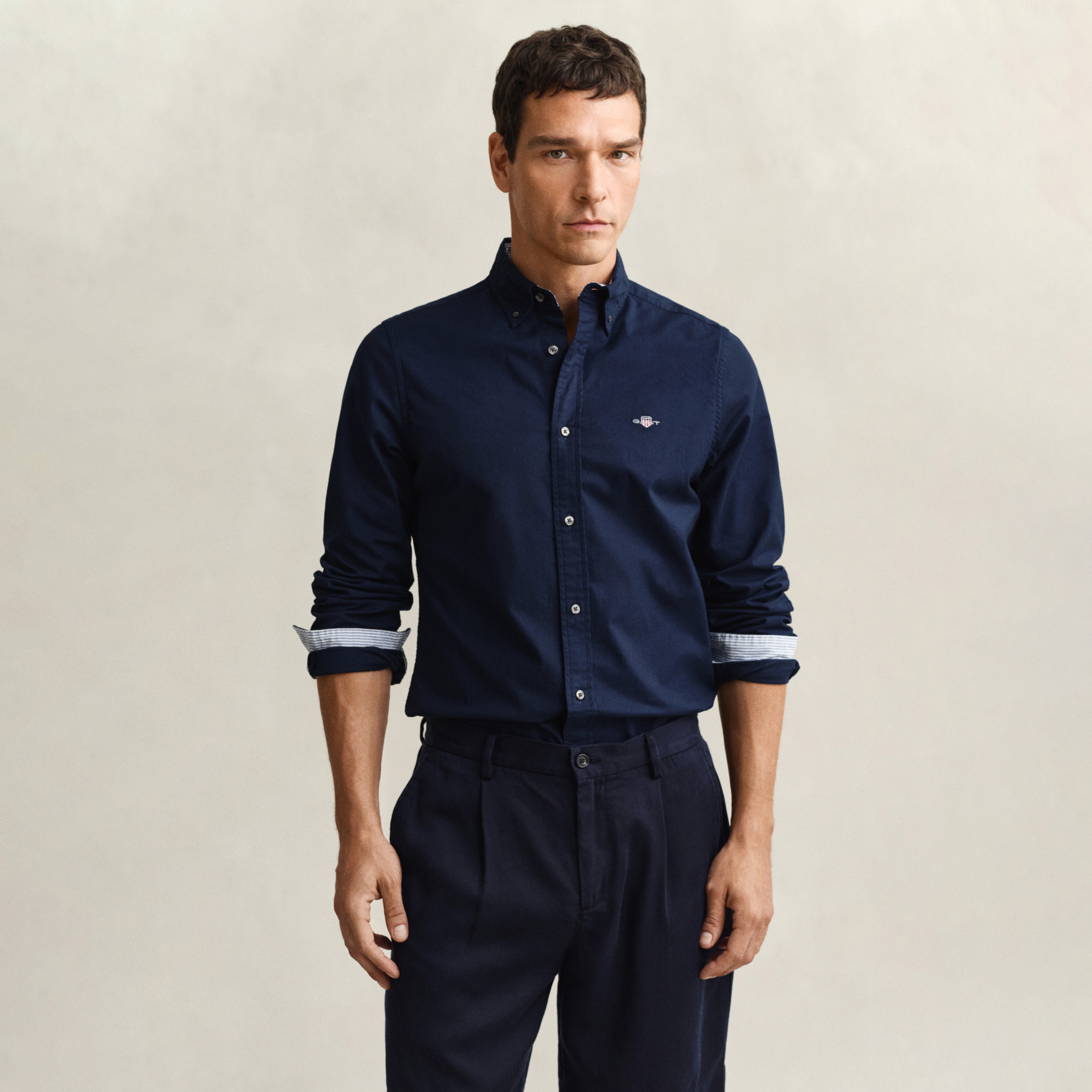 GANT Erkek Lacivert Slim Fit Çizgili Logolu Gömlek