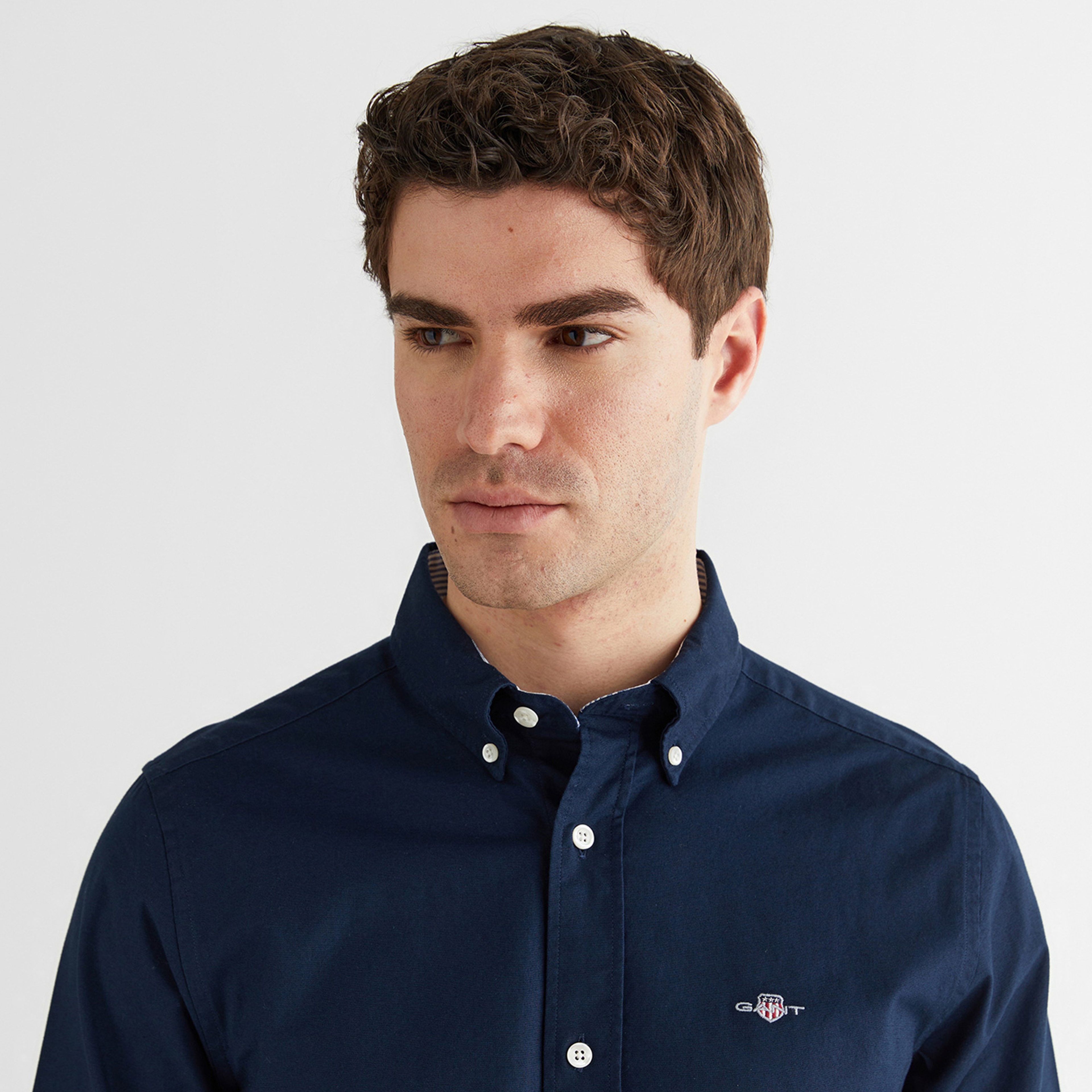 GANT Erkek Lacivert Slim Fit Çizgili Logolu Gömlek