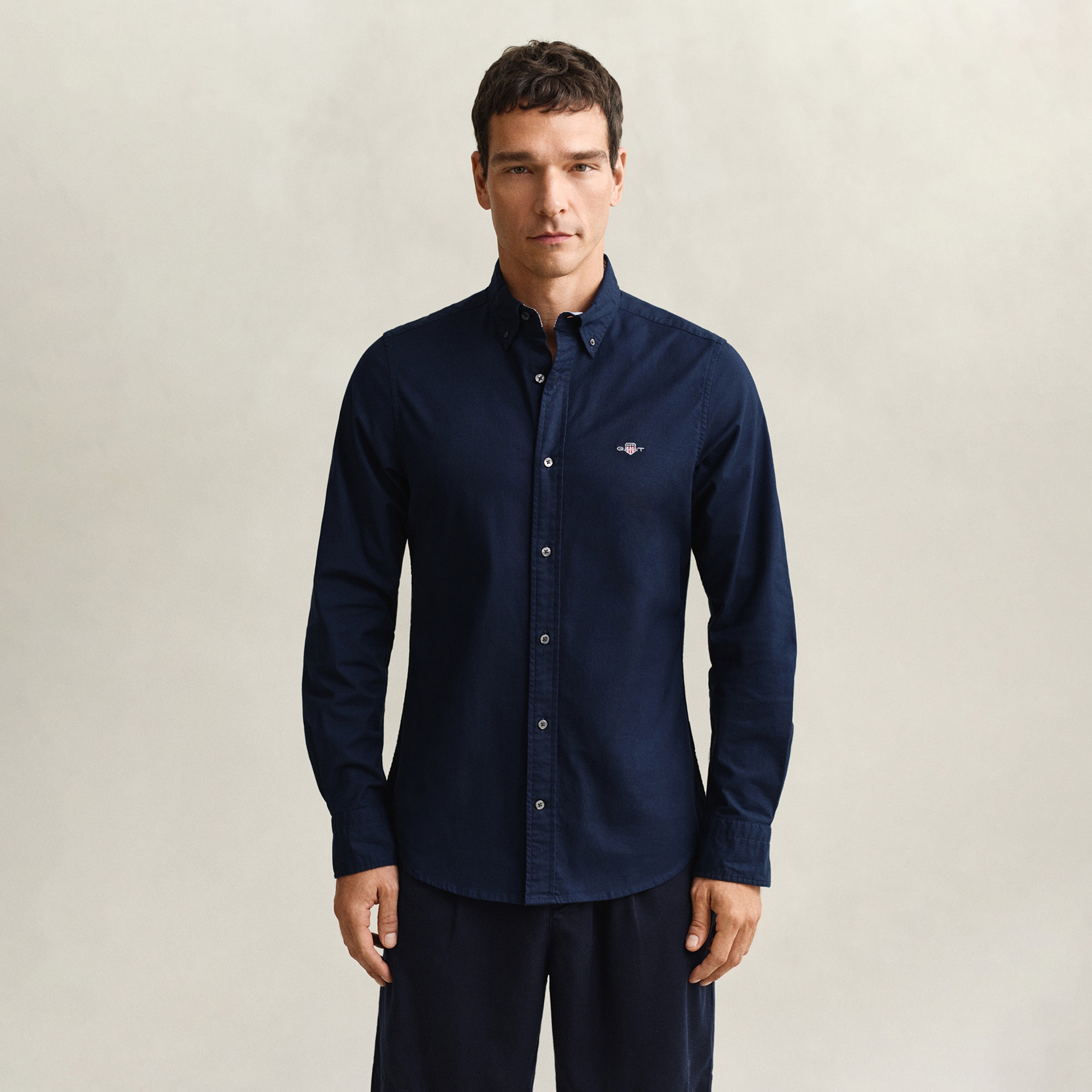 GANT Erkek Lacivert Slim Fit Çizgili Logolu Gömlek