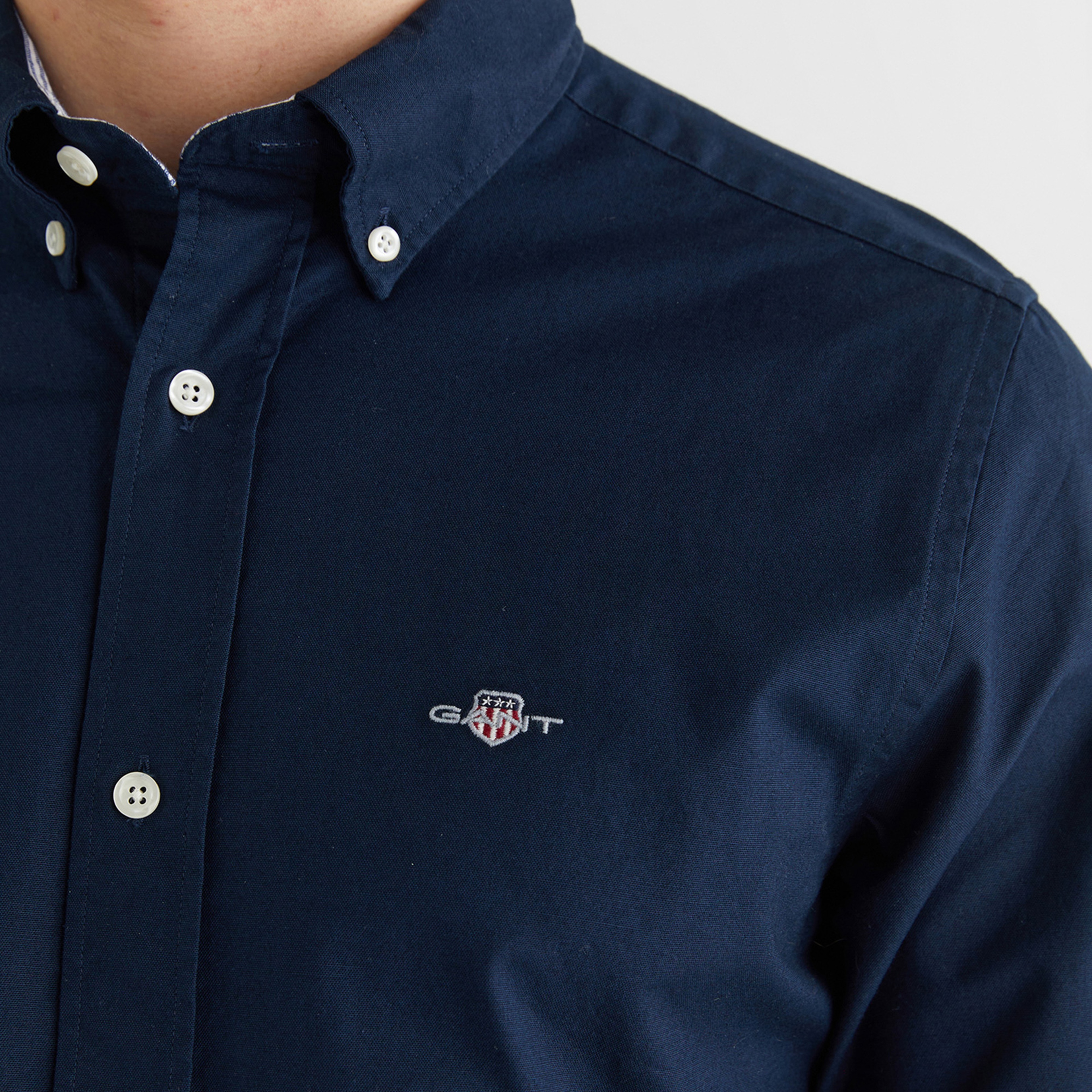 GANT Erkek Lacivert Slim Fit Çizgili Logolu Gömlek