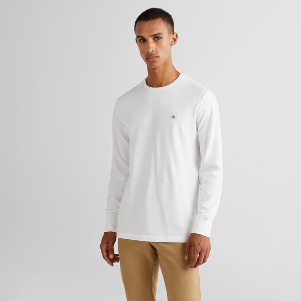 Gant Erkek Beyaz Slim Fit Bisiklet Yaka Uzun Kollu T-Shirt