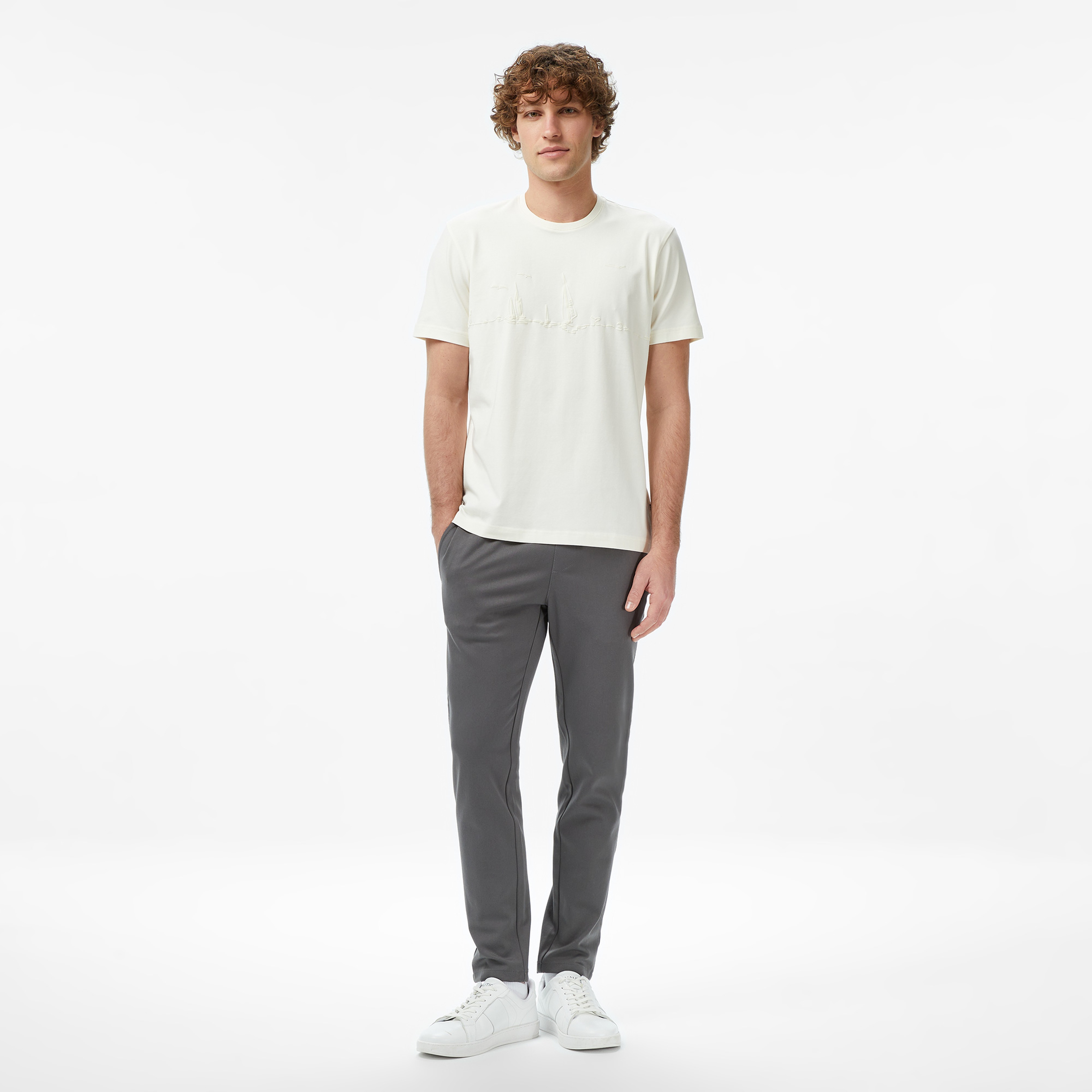 Nautica Erkek Krem Regular Fit Baskılı T-Shirt
