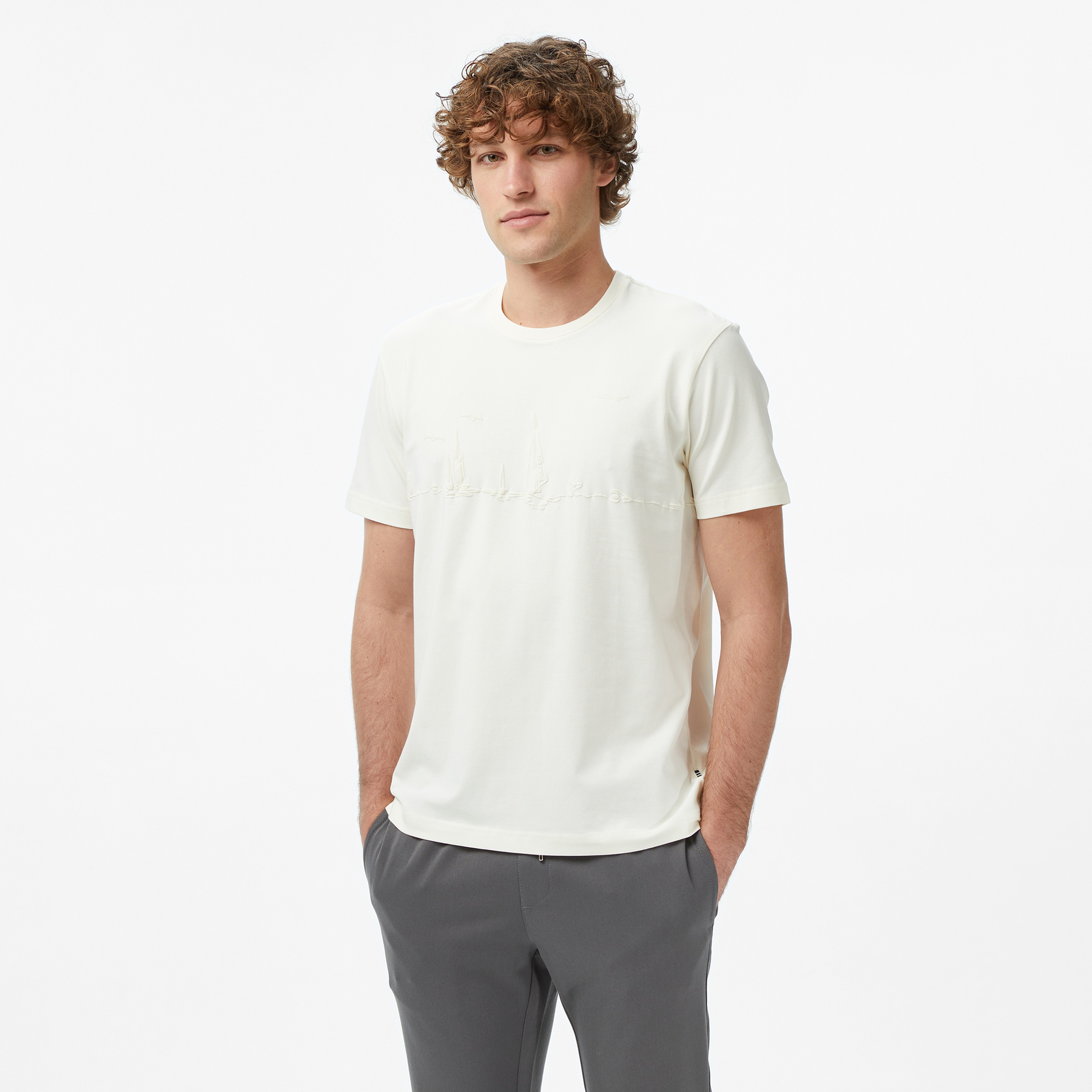 Nautica Erkek Krem Regular Fit Baskılı T-Shirt