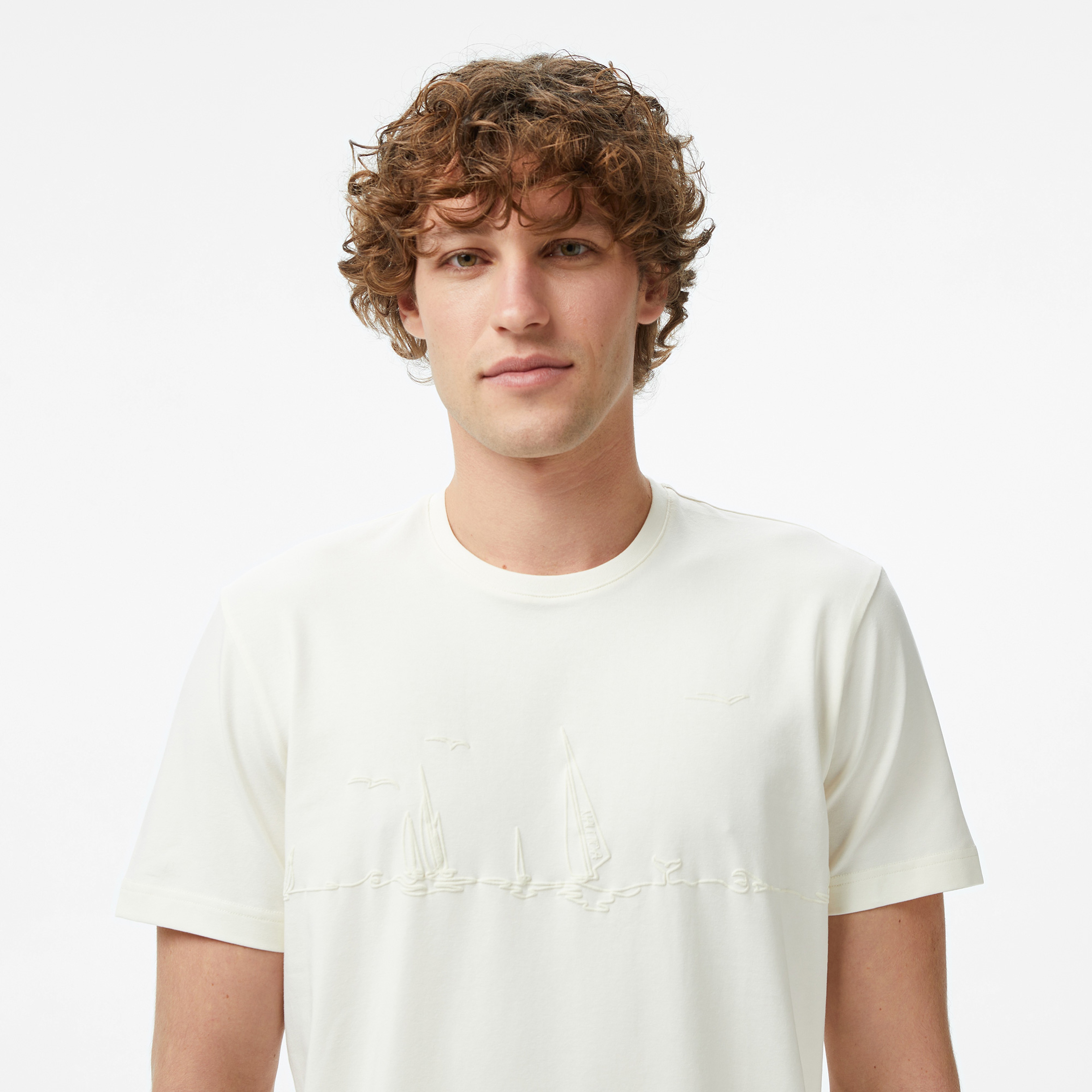 Nautica Erkek Krem Regular Fit Baskılı T-Shirt